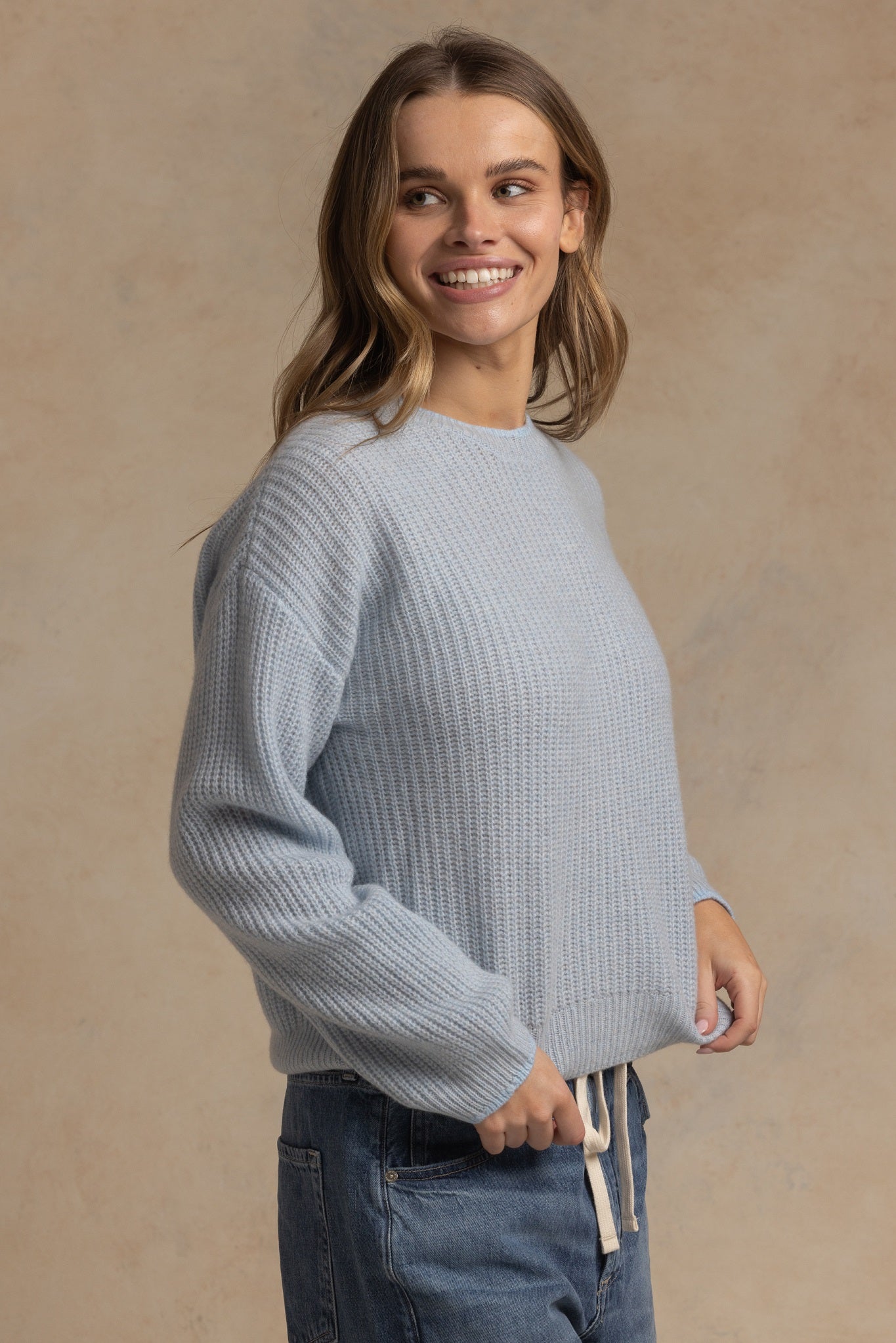 Alba Marled Cashmere Crew with Contrast Tipping