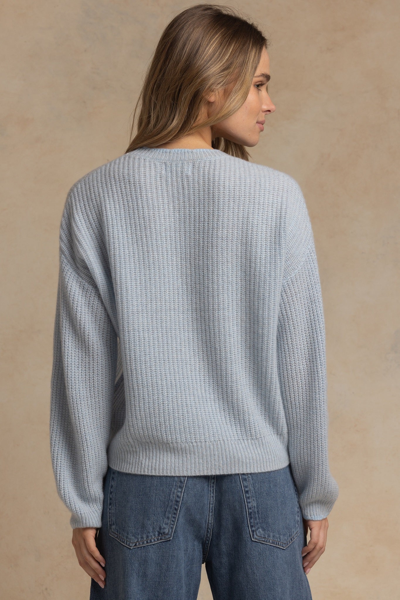 Alba Marled Cashmere Crew with Contrast Tipping