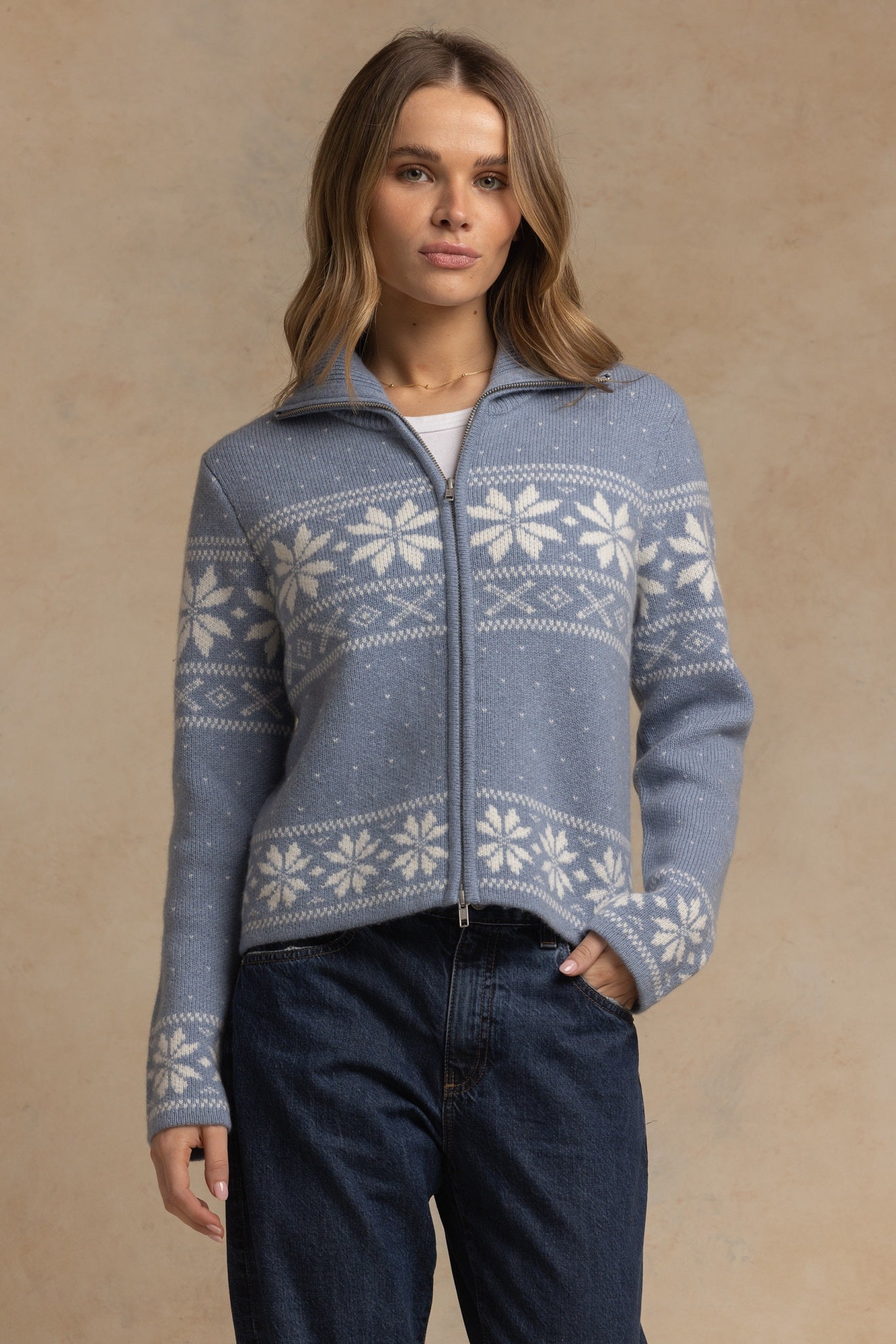 Lesly Collar Fair Isle Double Zip Jacket