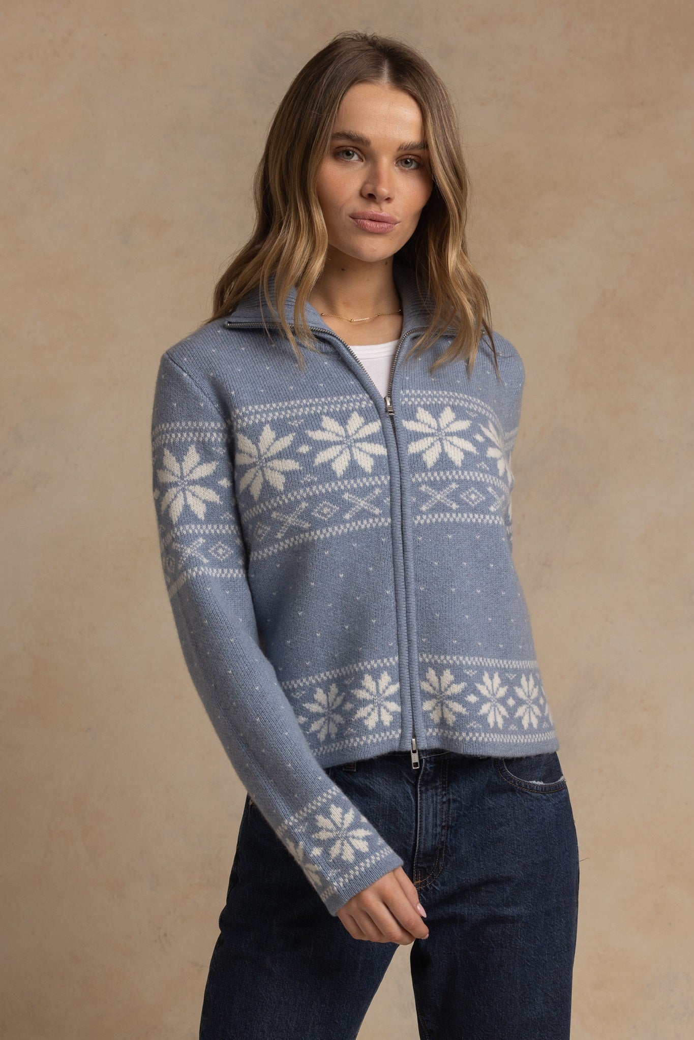 Lesly Collar Fair Isle Double Zip Jacket