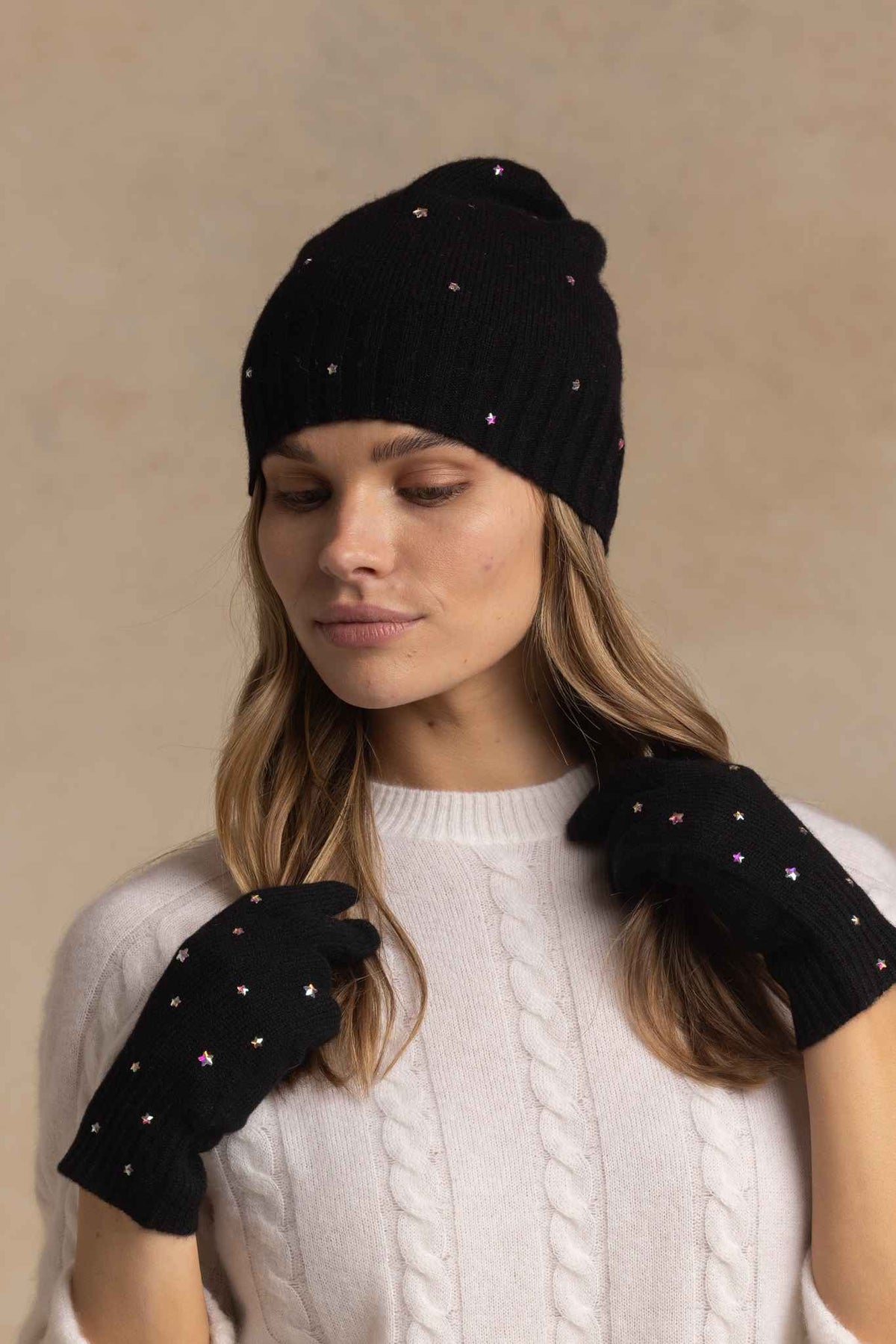 Ella Cashmere Beanie with Star Rhinestones