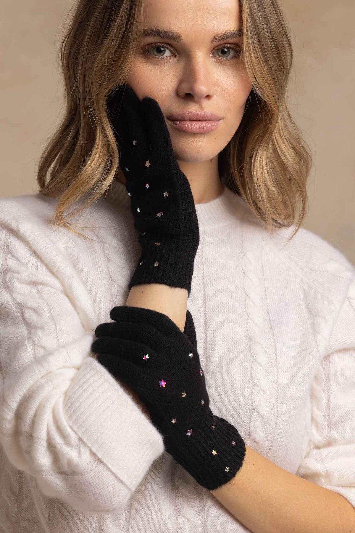 Ella Cashmere Gloves with Star Rhinestones