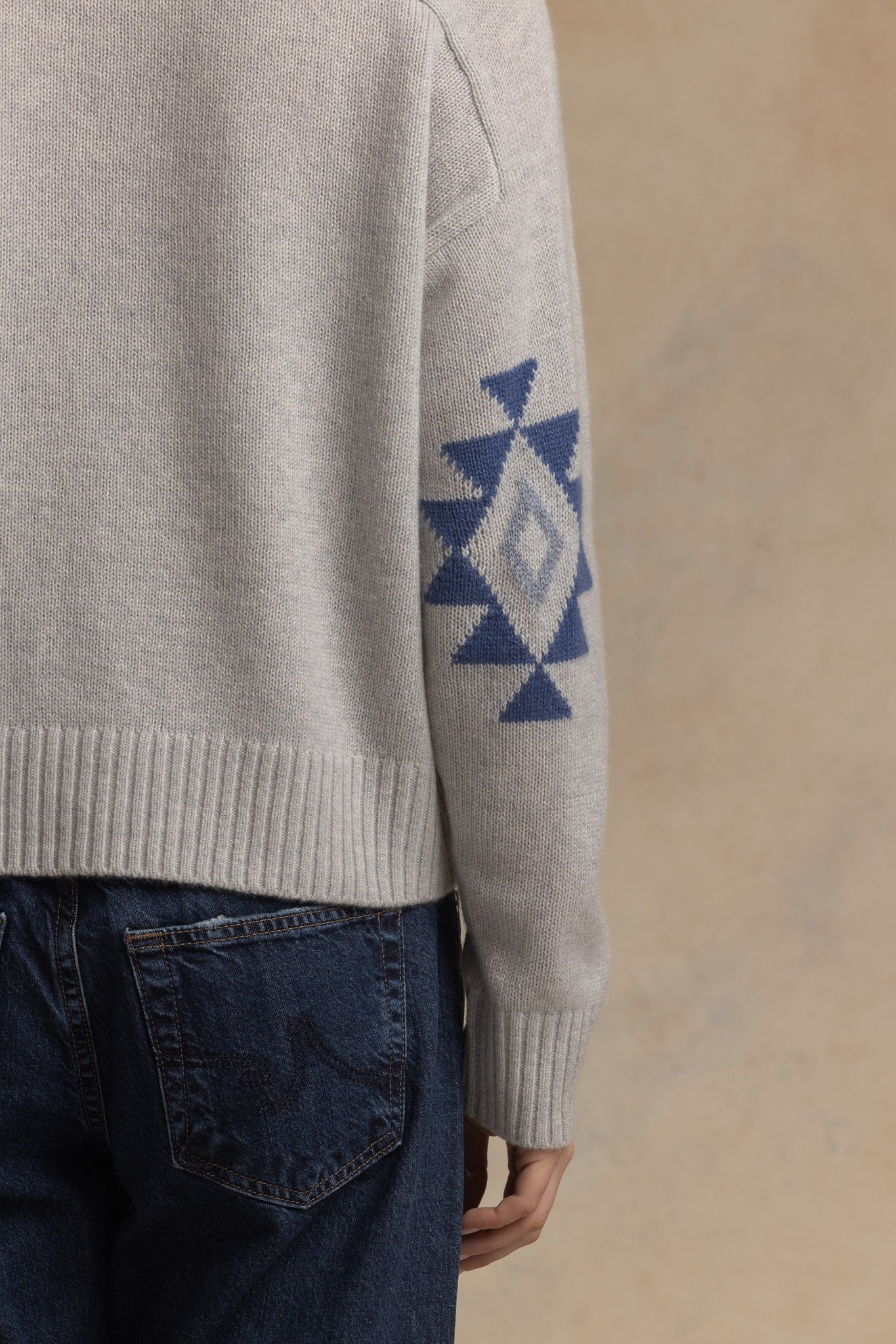 Maty Cashmere Boxy Crew with Navajo Elbow Pattern