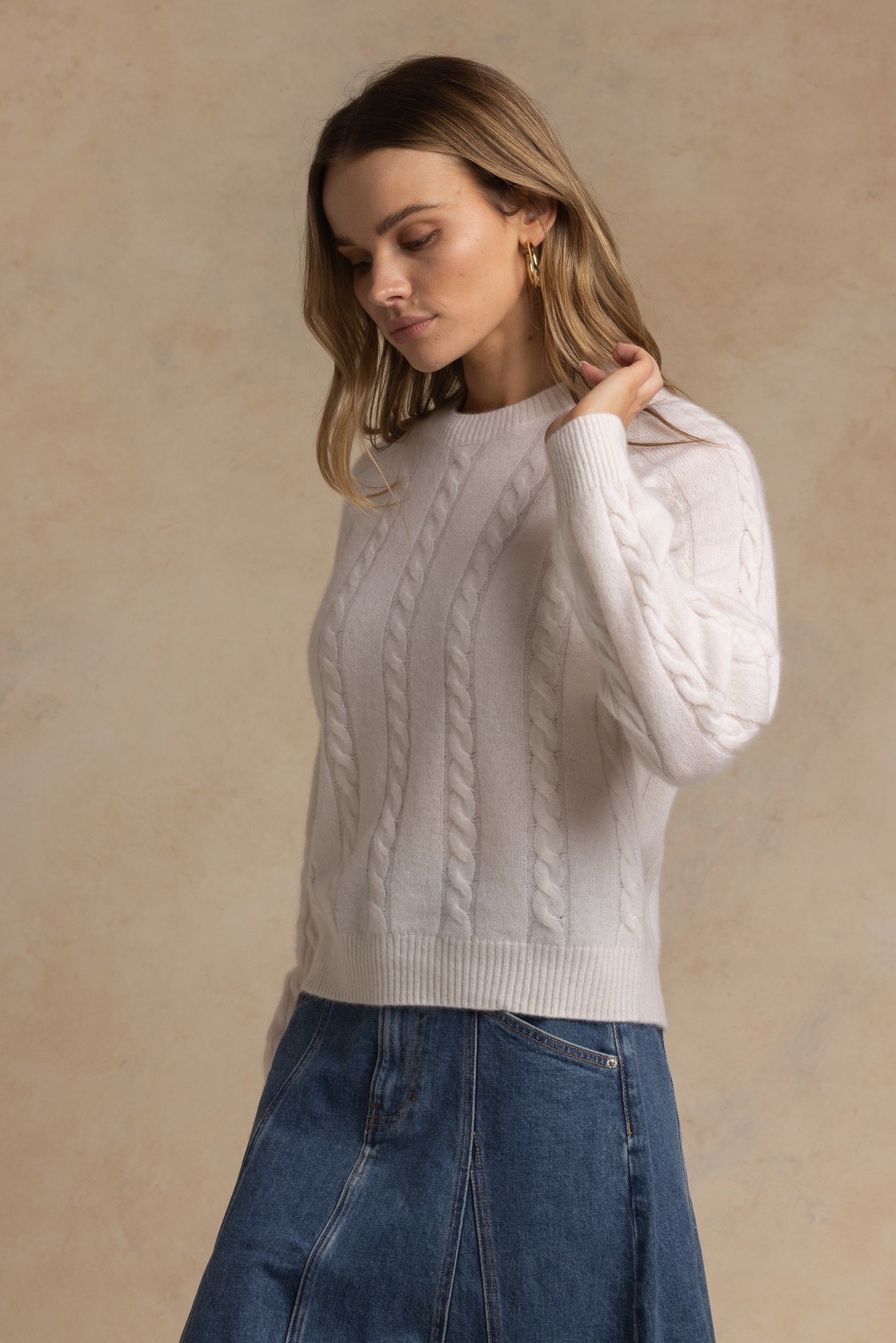 Zhenya Cashmere Blend Cable Crew