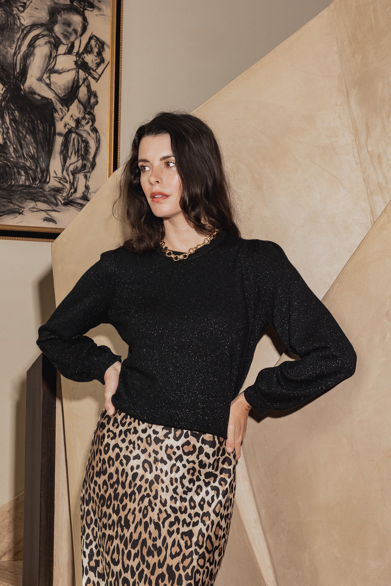 Ayla Lurex Cashmere Puff Sleeve Crew