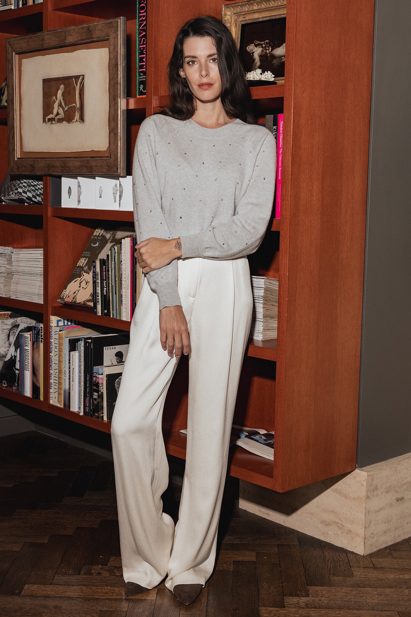 Letitia Cashmere Wide Crew with Star Rhinestones