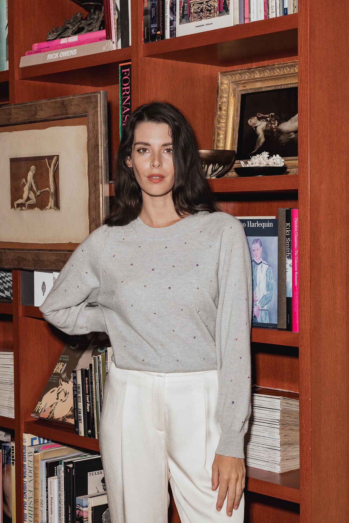 Letitia Cashmere Wide Crew with Star Rhinestones