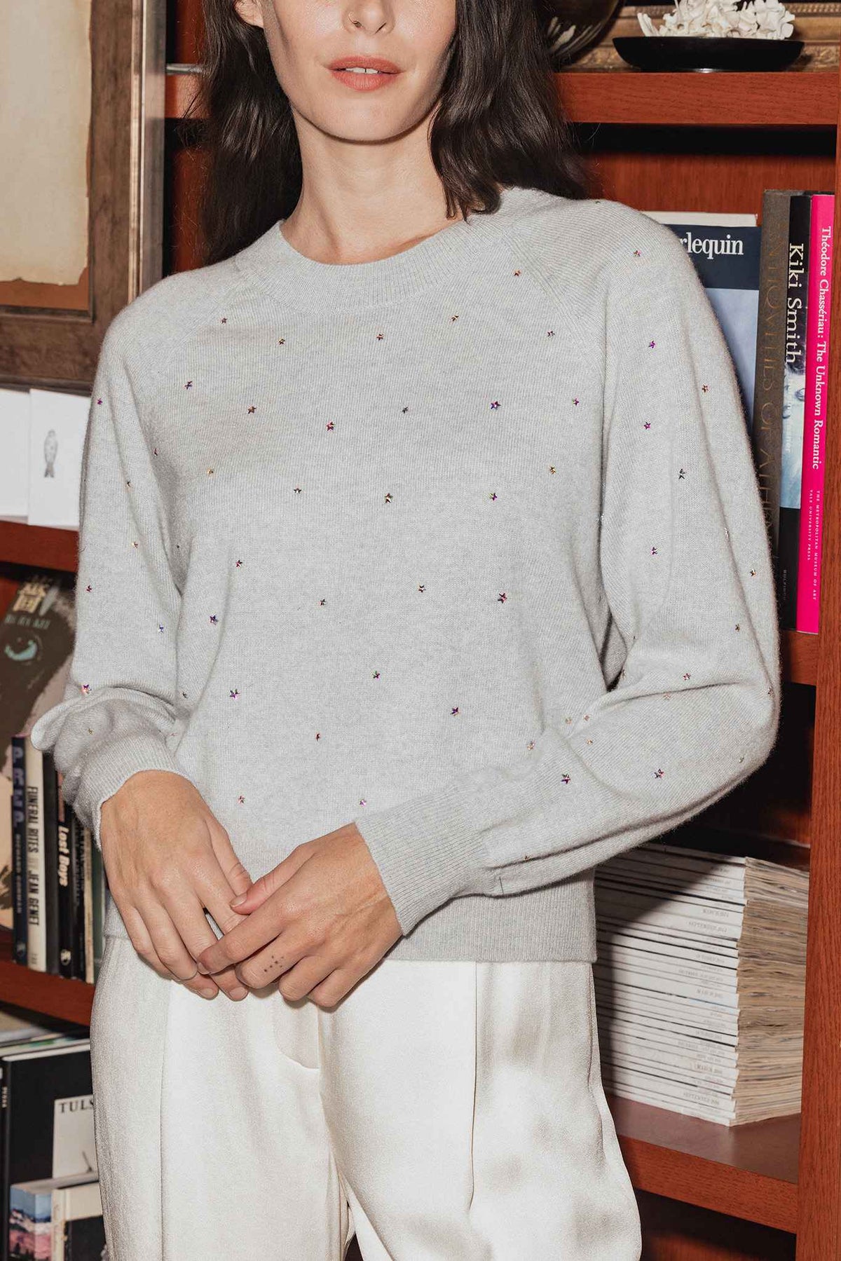 Letitia Cashmere Wide Crew with Star Rhinestones