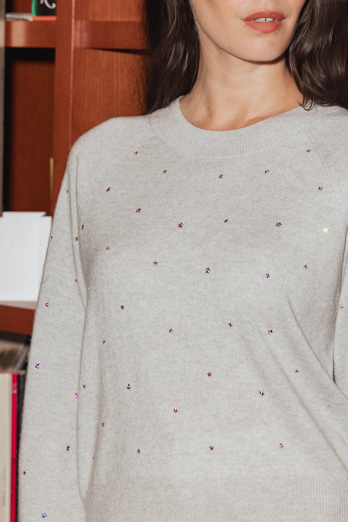 Letitia Cashmere Wide Crew with Star Rhinestones