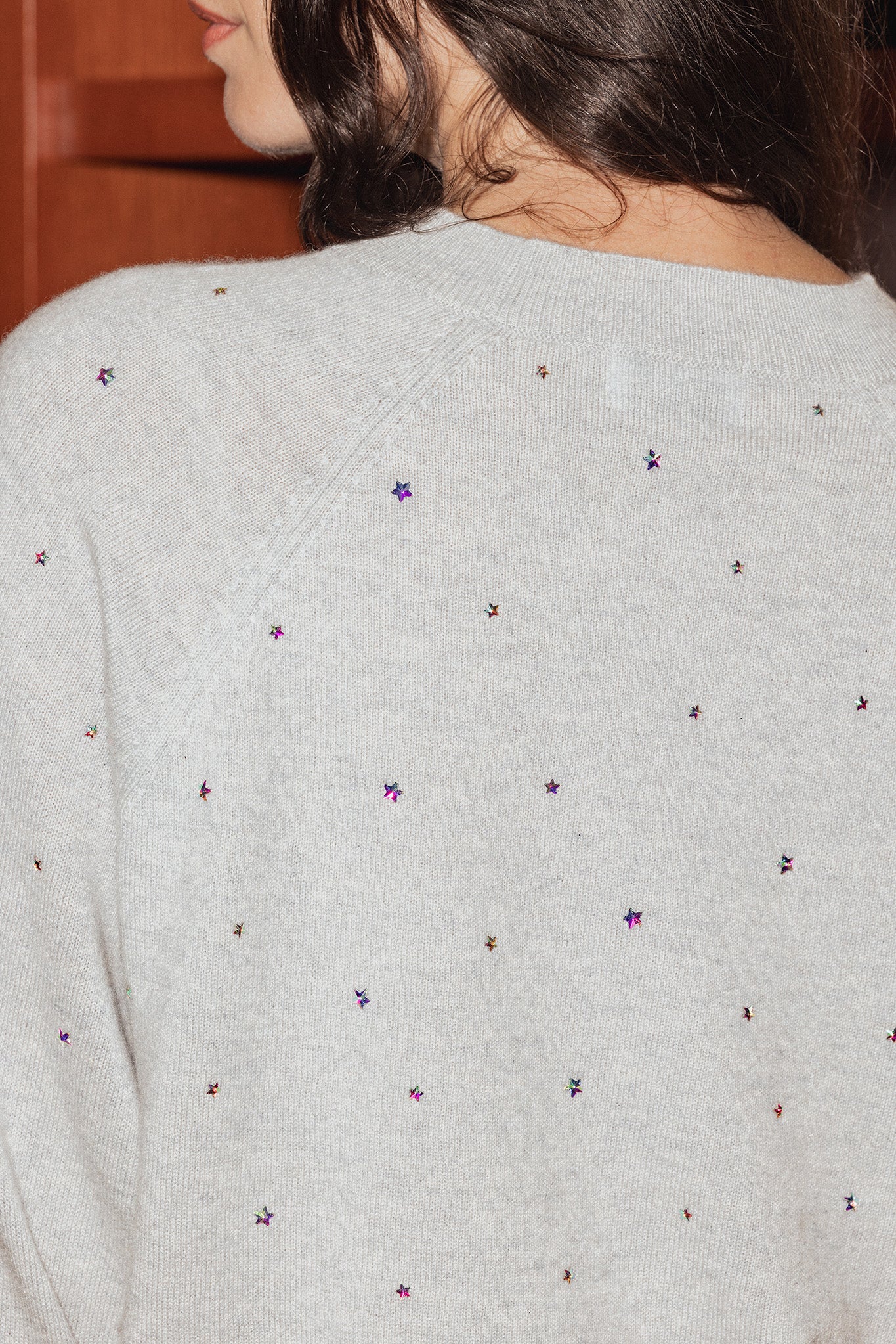 Letitia Cashmere Wide Crew with Star Rhinestones