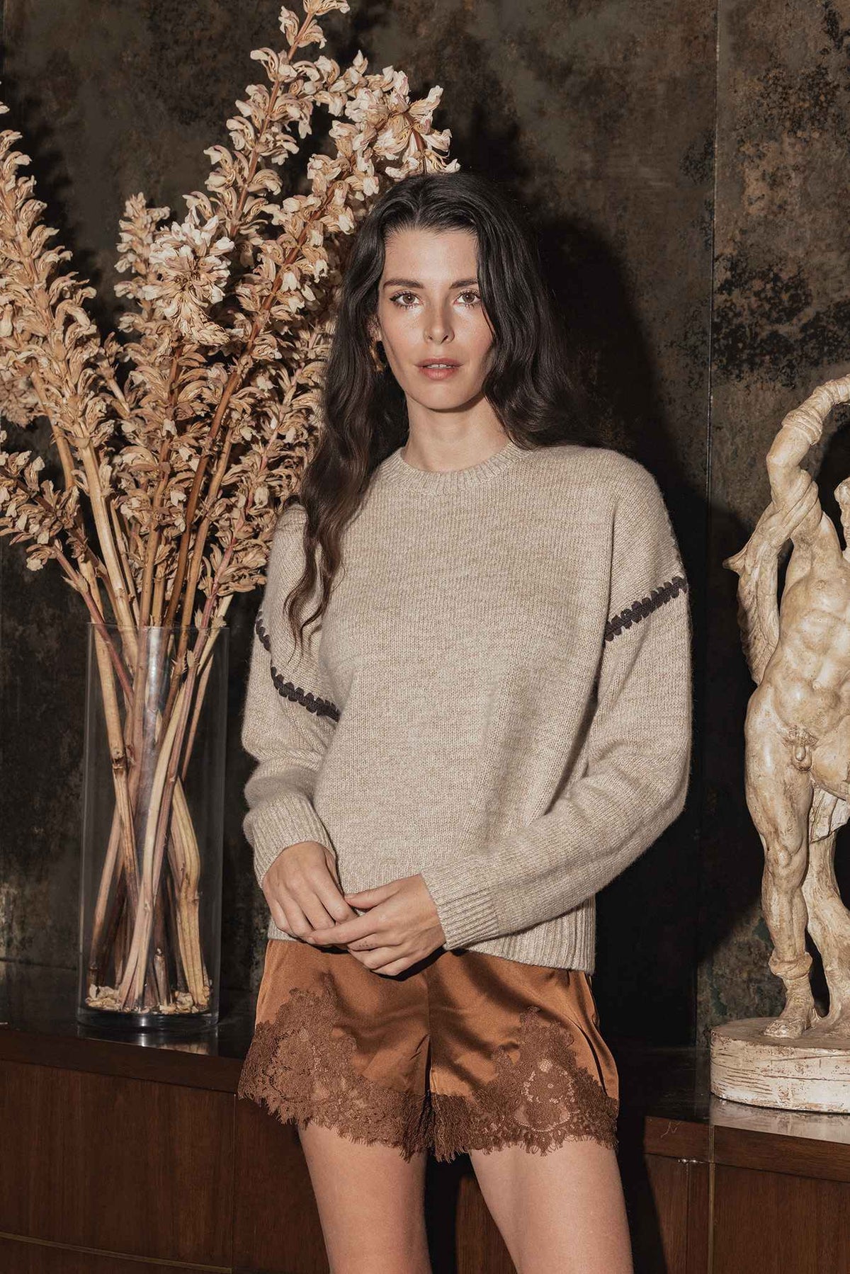 Maika Cashmere Crew with Contrast Stitching