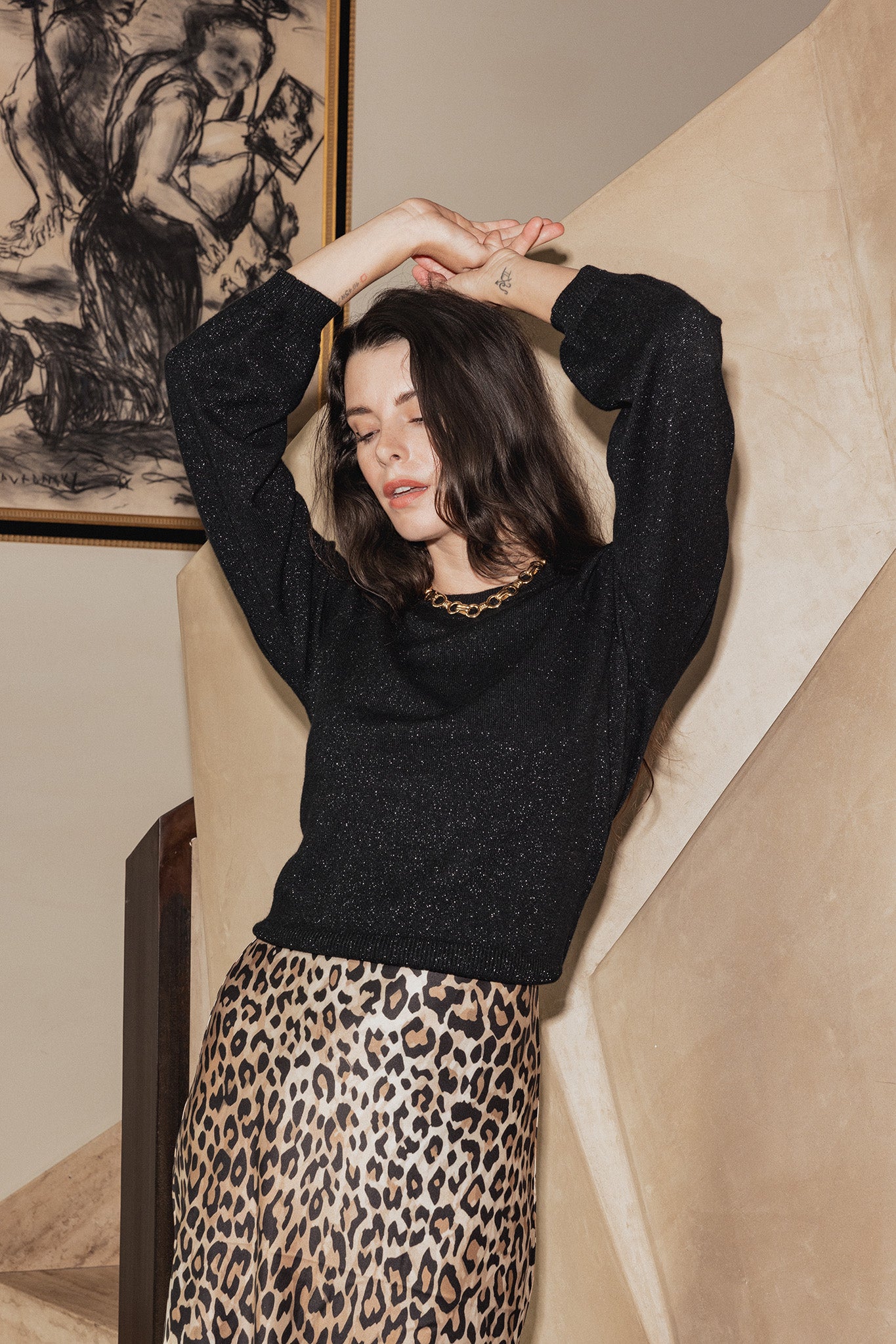 Ayla Lurex Cashmere Puff Sleeve Crew