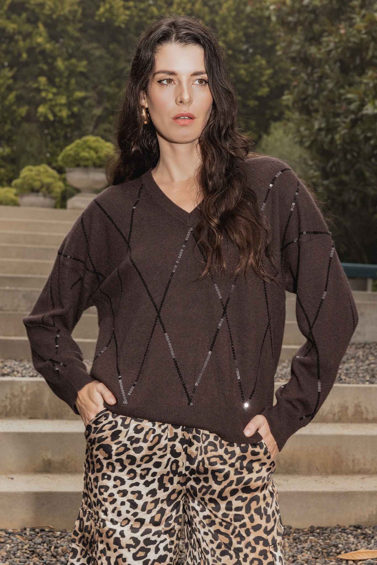 Gaillis V Neck Cashmere Pullover with Sequins