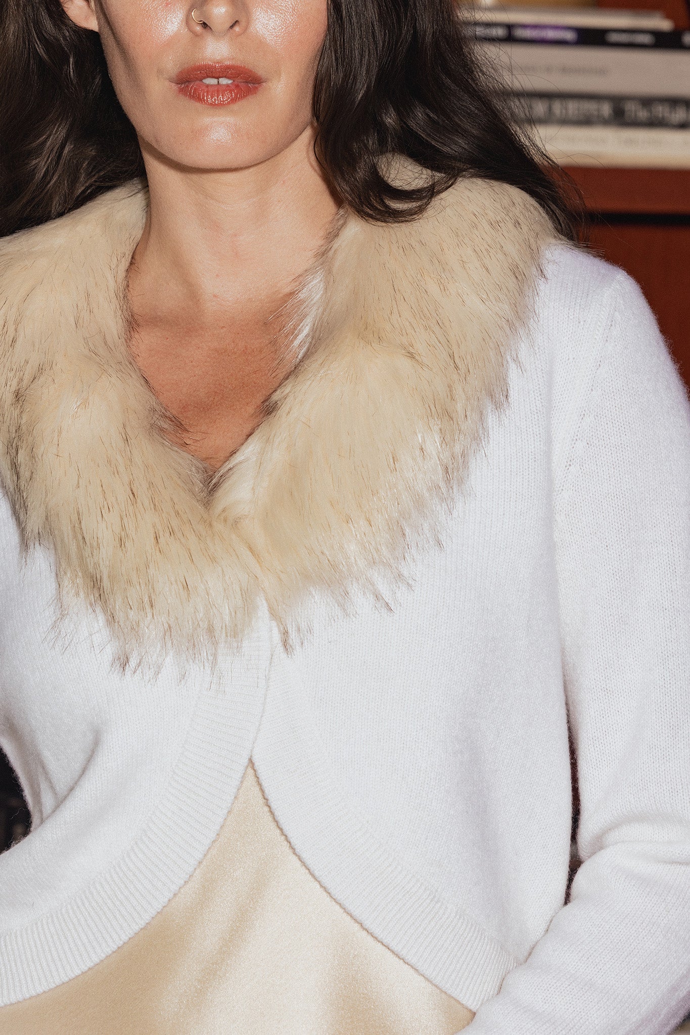 Morna Cashmere Bolero with Faux Fur Collar