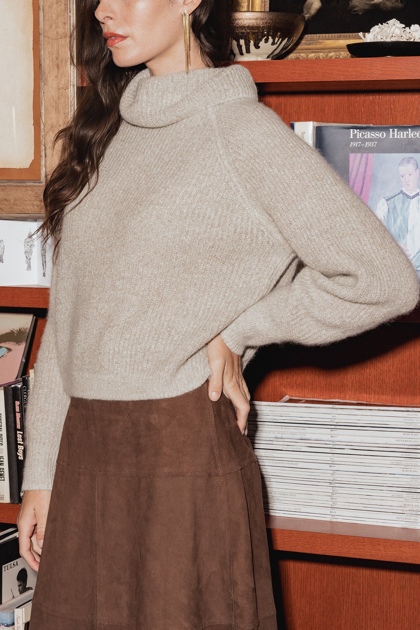 Sam Cashmere Cropped Loose Turtleneck Sweater