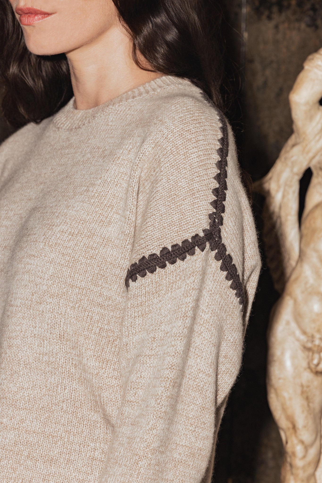 Maika Cashmere Crew with Contrast Stitching