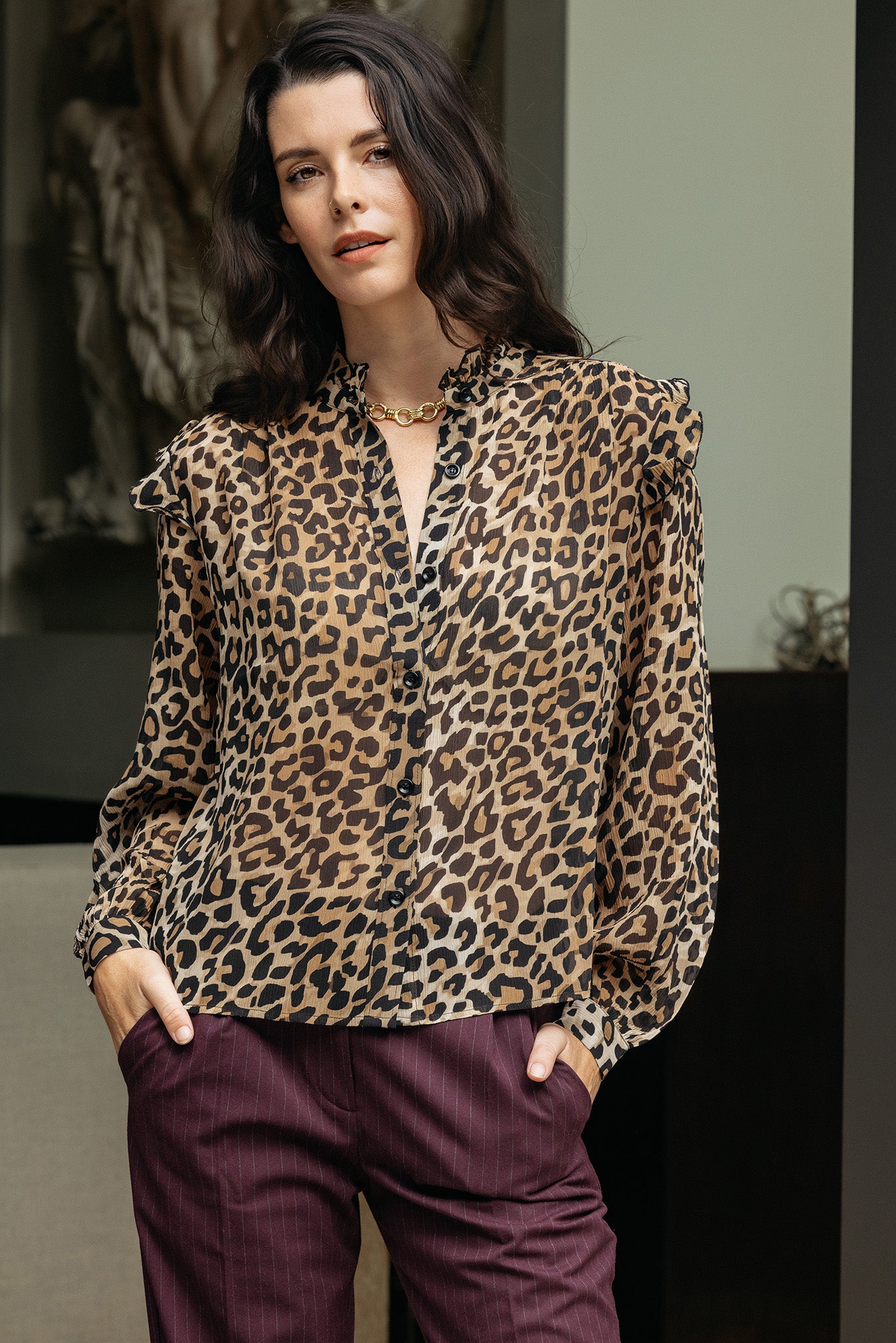 Mirella Leopard Print Silk Blouse