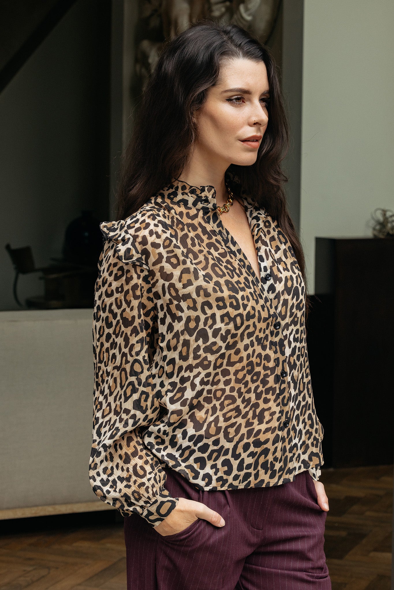 Mirella Leopard Print Silk Blouse