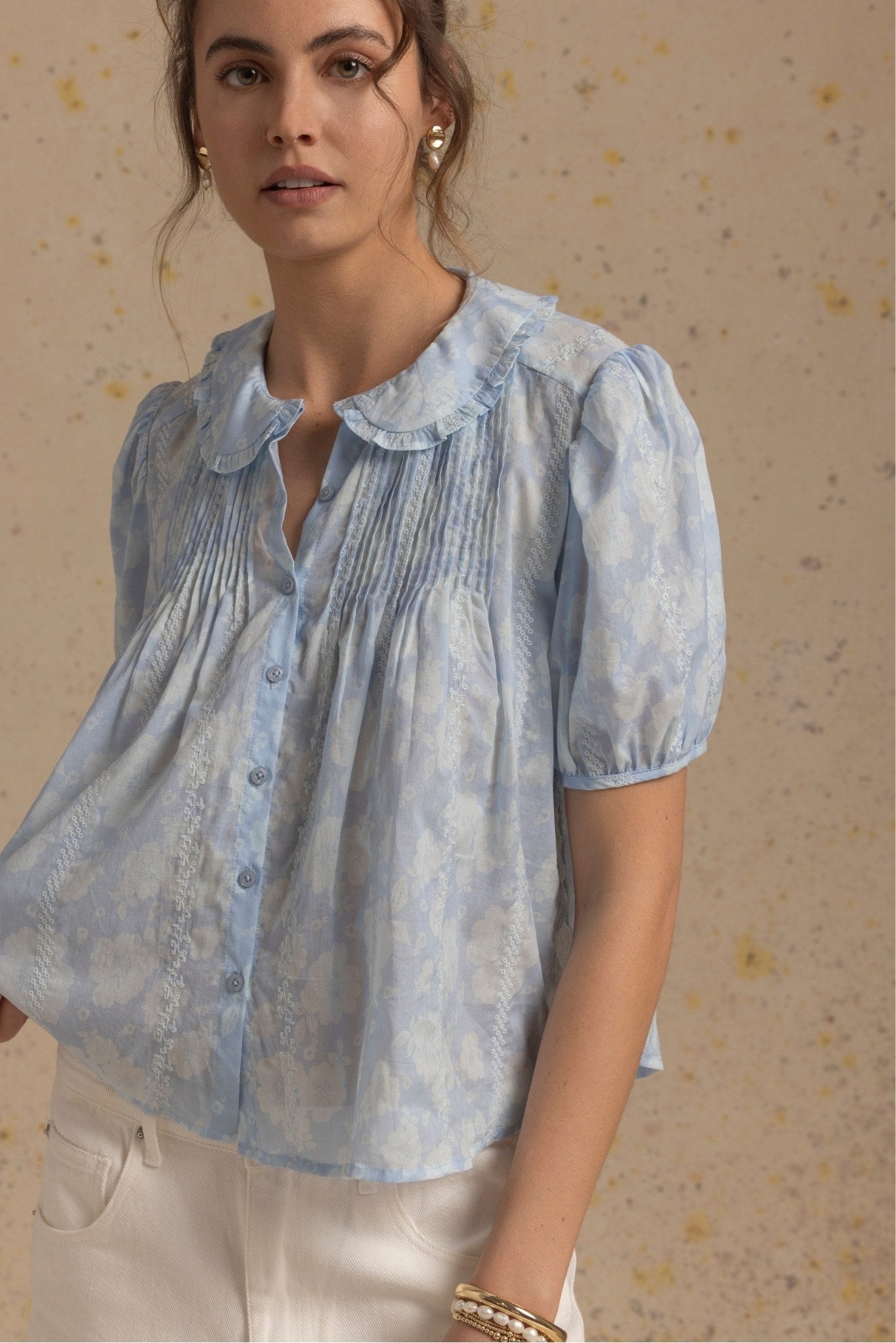 Jessa Short Sleeve Embroidered Blouse