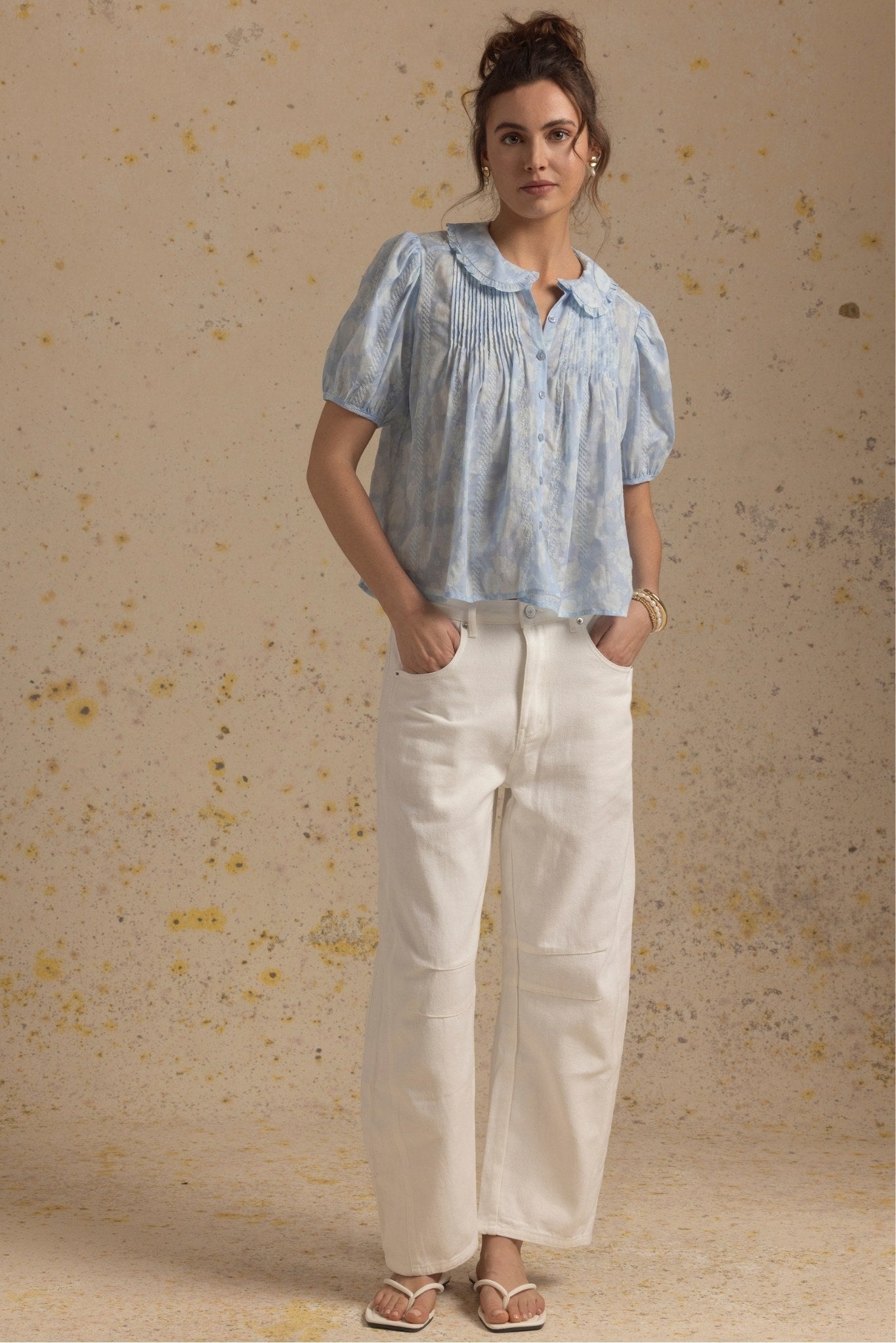 Jessa Short Sleeve Embroidered Blouse