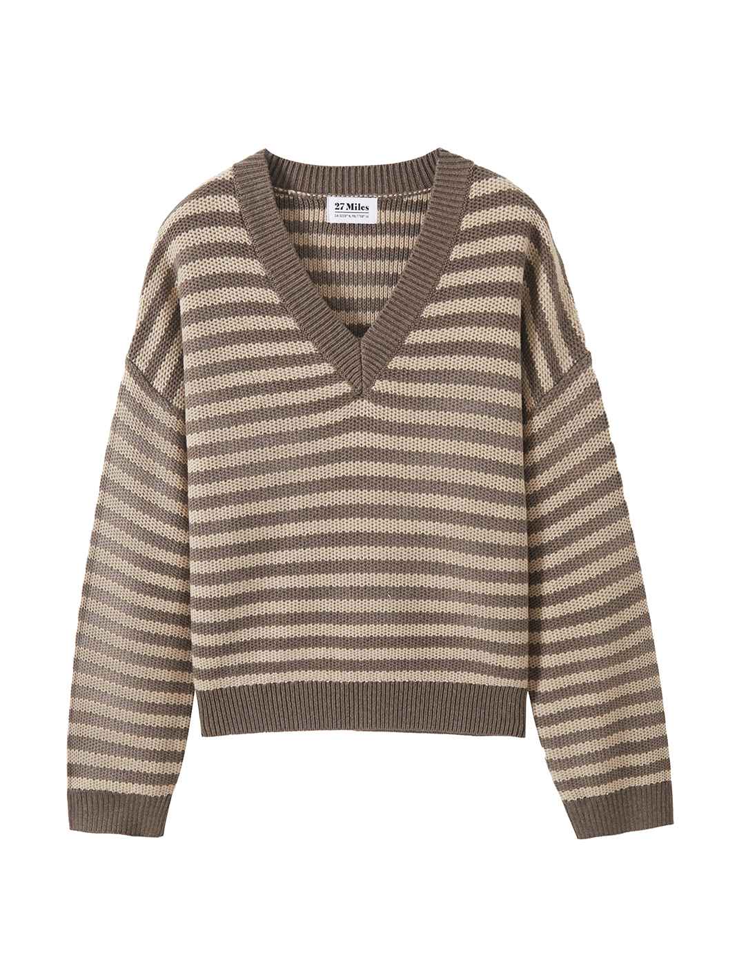 Mandee Cotton Cashmere Stripe V-Neck Pullover