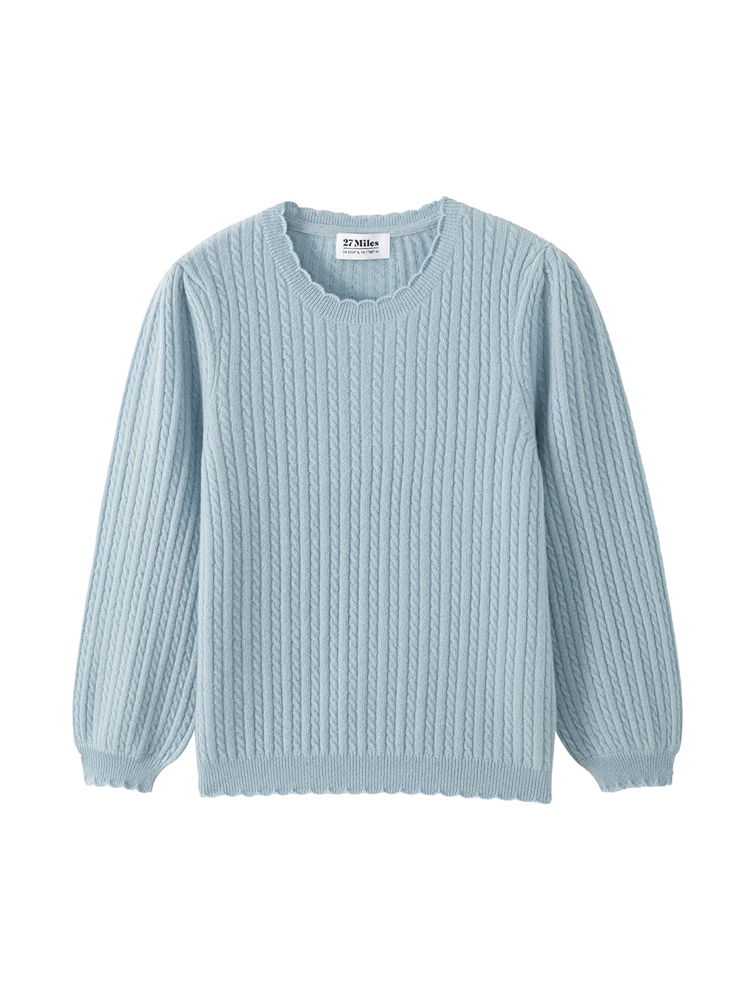 Siena Cashmere Mini Cable 3/4 Puff Sleeve Pullover