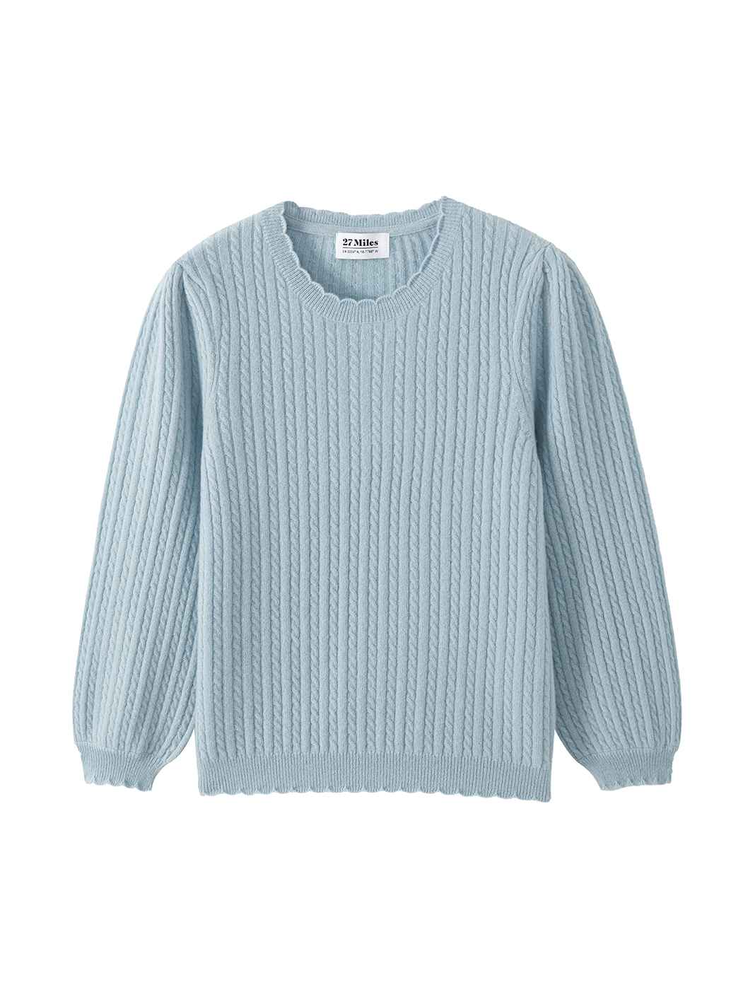 Siena Cashmere Mini Cable 3/4 Puff Sleeve Pullover