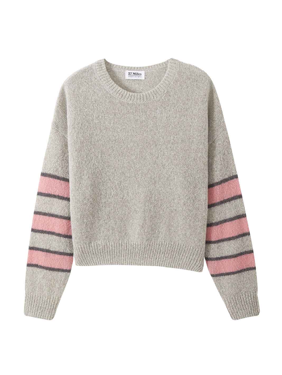 Raine Cashmere Striped Sleeve Crew Neck