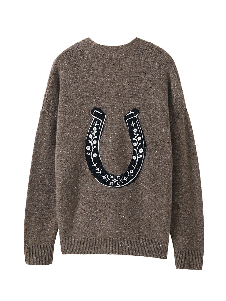 Noriko Cashmere Cardigan with Horse Shoe Graphic