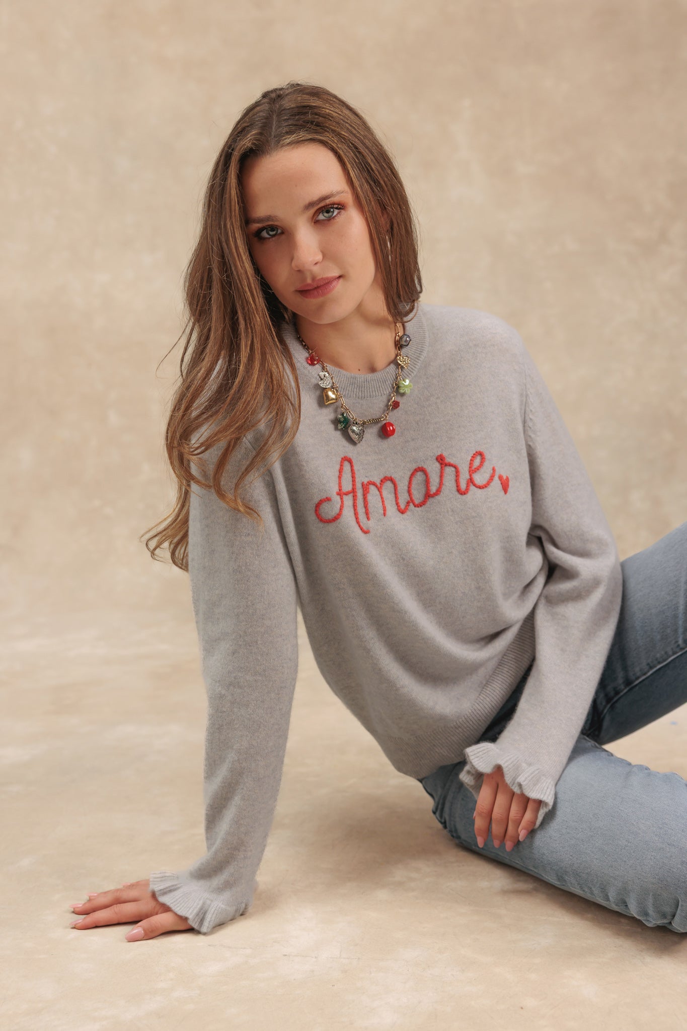 Amore Embroidered Cashmere Crew