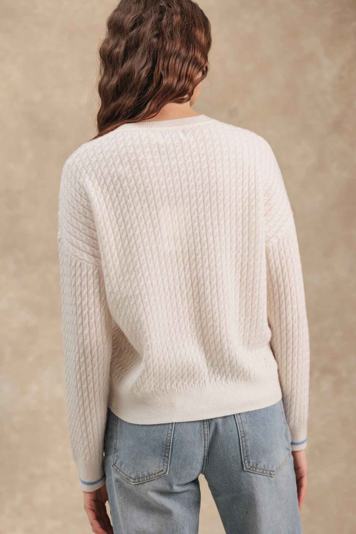Vivace Cashmere Cable Crew with Love Embroidery