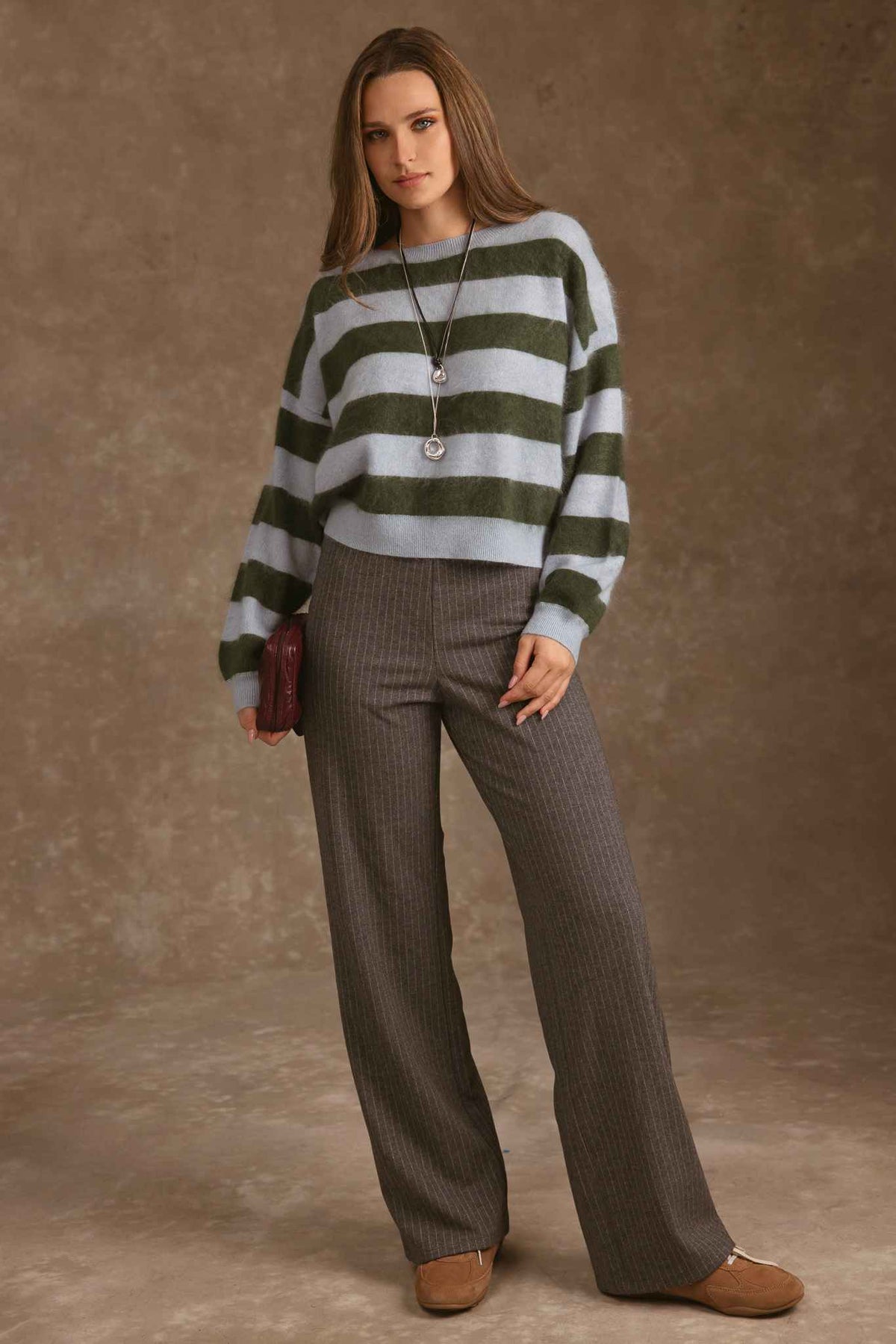 Elidia Fuzzy Striped Cashmere Pullover