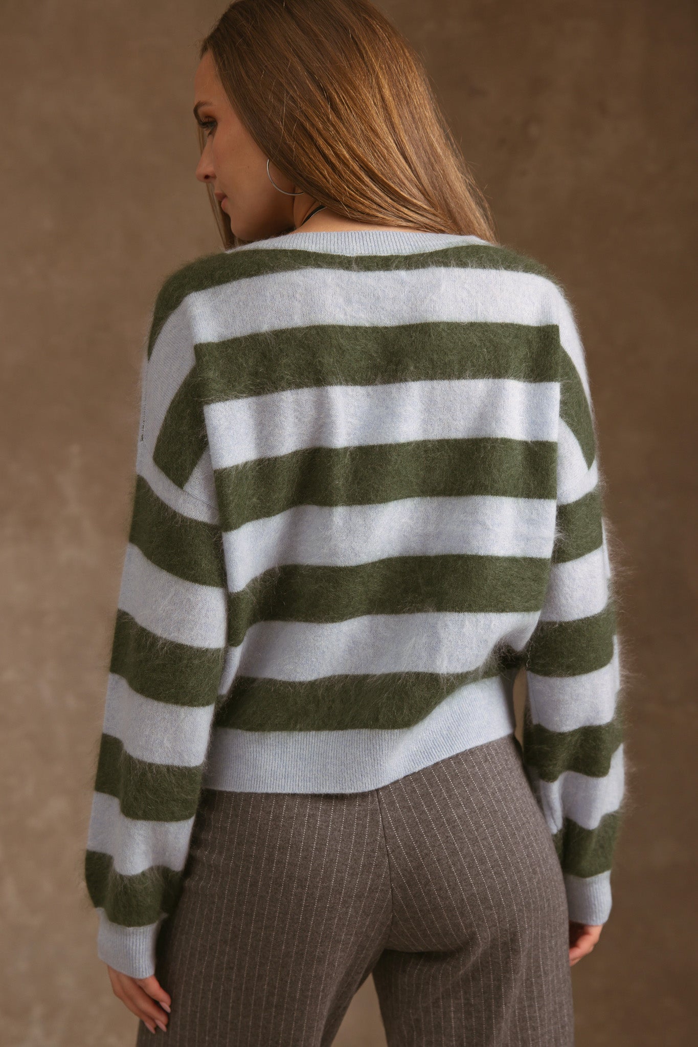 Elidia Fuzzy Striped Cashmere Pullover