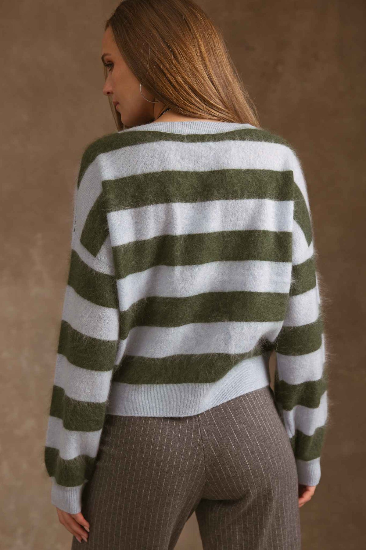 Elidia Fuzzy Striped Cashmere Pullover