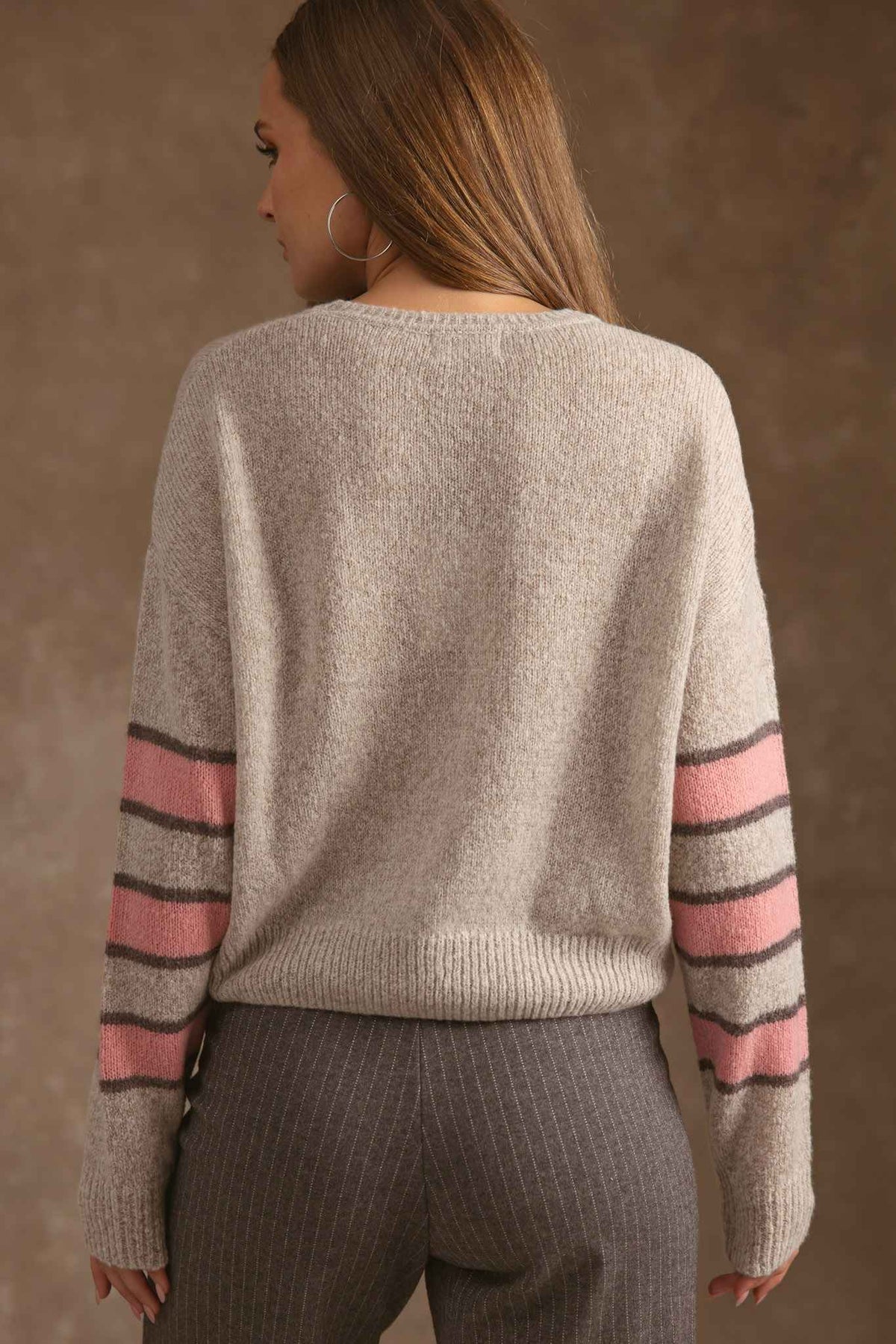 Raine Cashmere Striped Sleeve Crew Neck