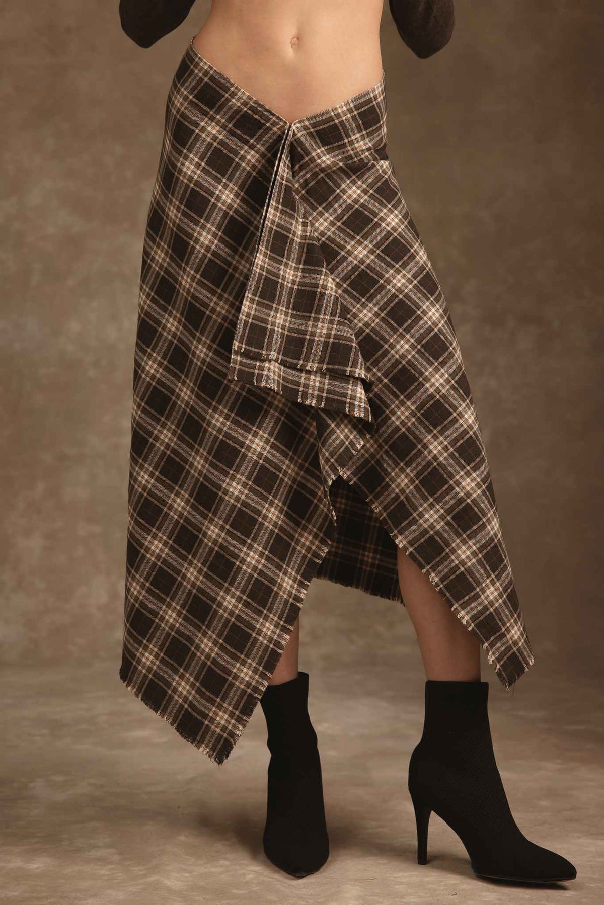 Ambar Cotton Plaid Drape Skirt