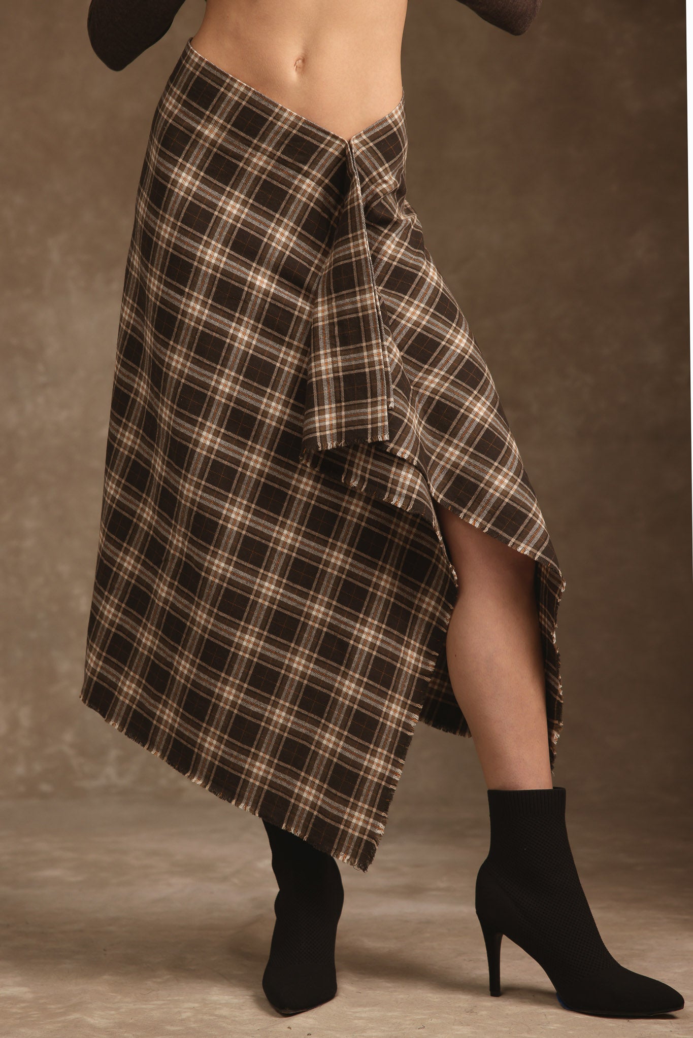 Ambar Cotton Plaid Drape Skirt