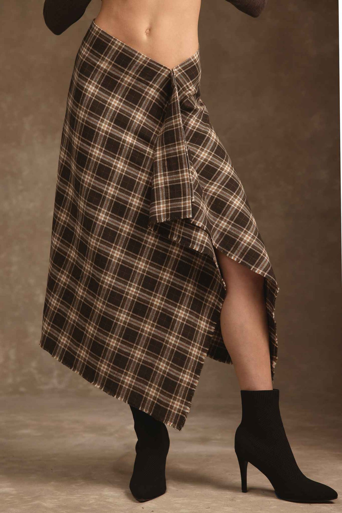 Ambar Cotton Plaid Drape Skirt