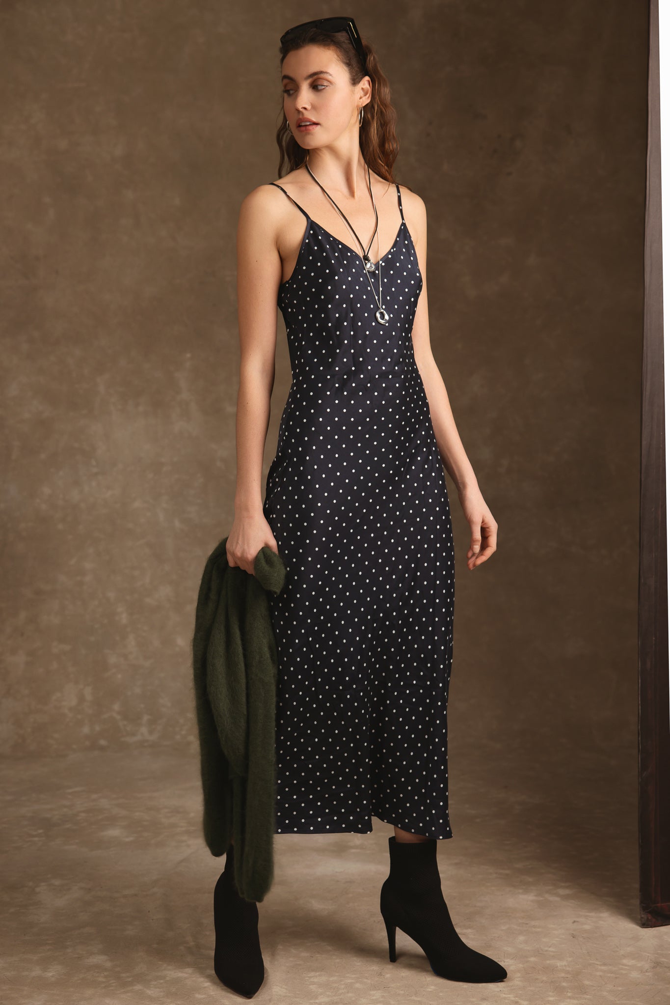 Suri Silk Polka Dot Bias Cut Midi Dress