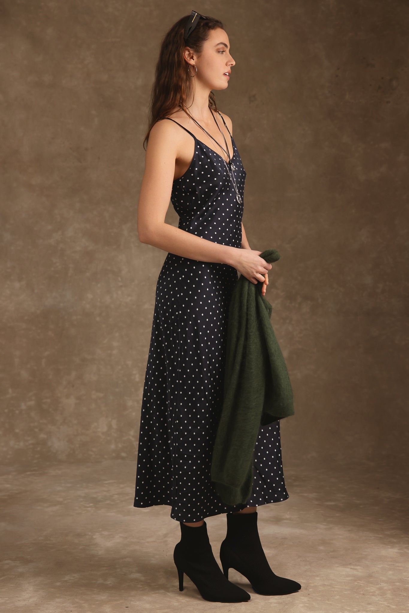 Suri Silk Polka Dot Bias Cut Midi Dress