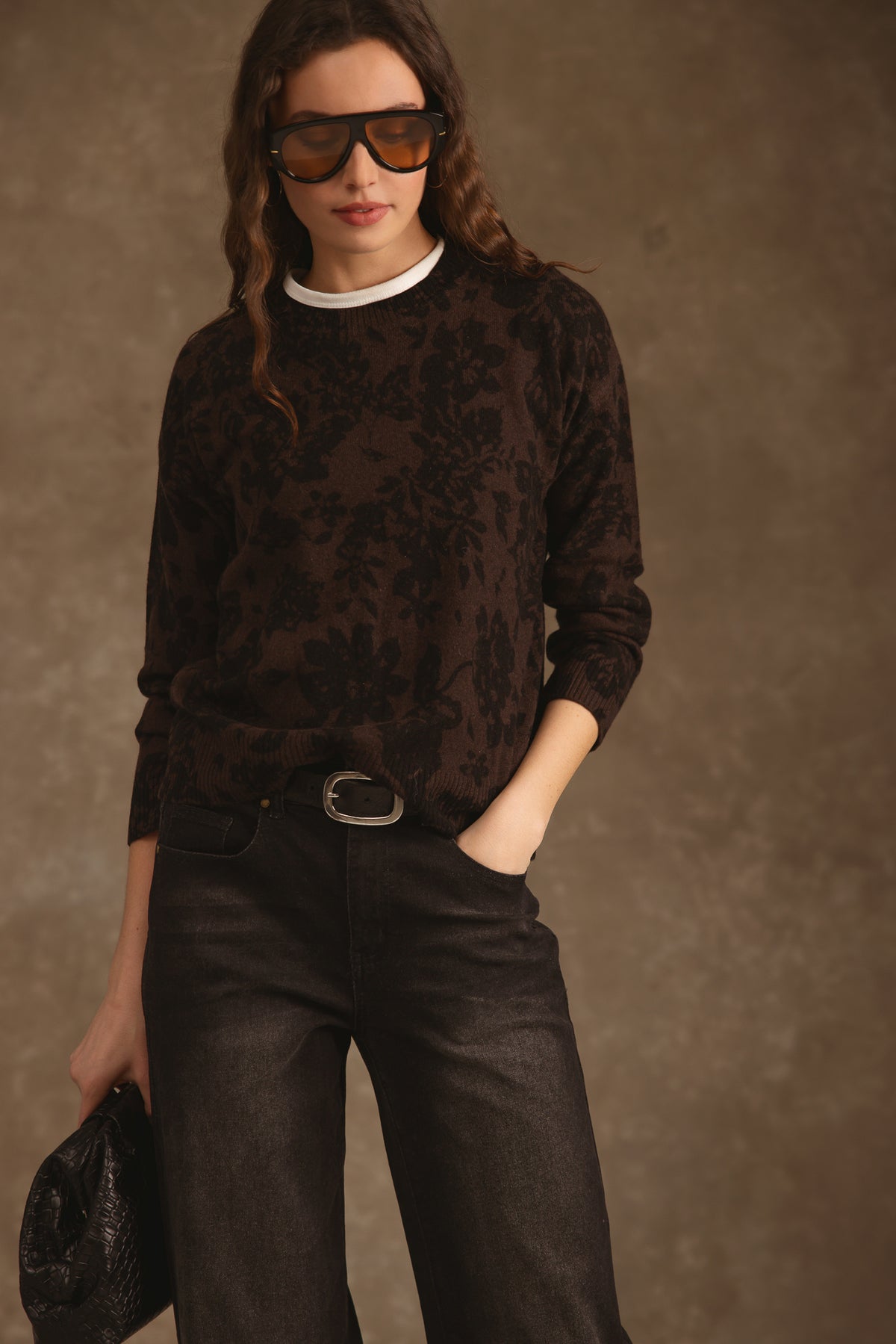 Tinsley Cashmere Floral Print Crew Neck Pullover