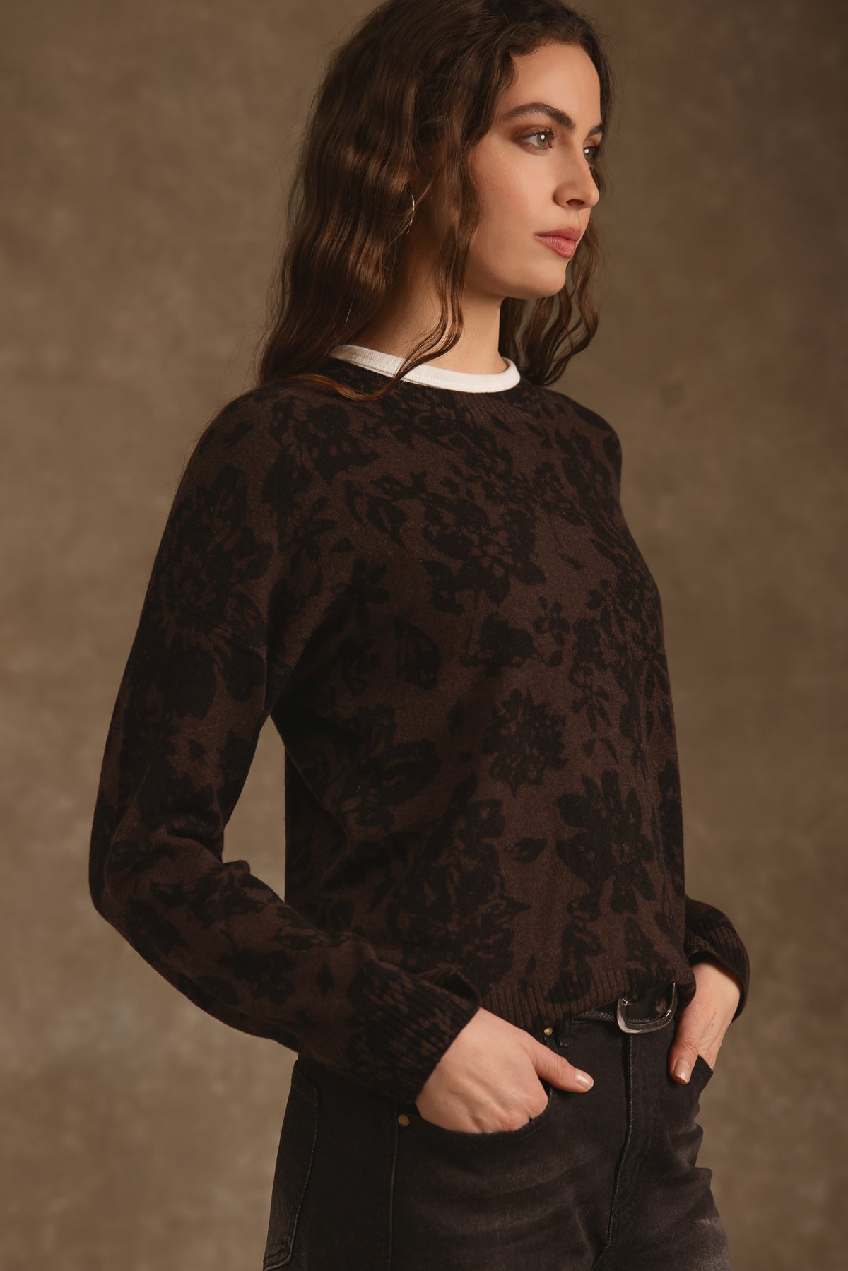 Tinsley Cashmere Floral Print Crew Neck Pullover