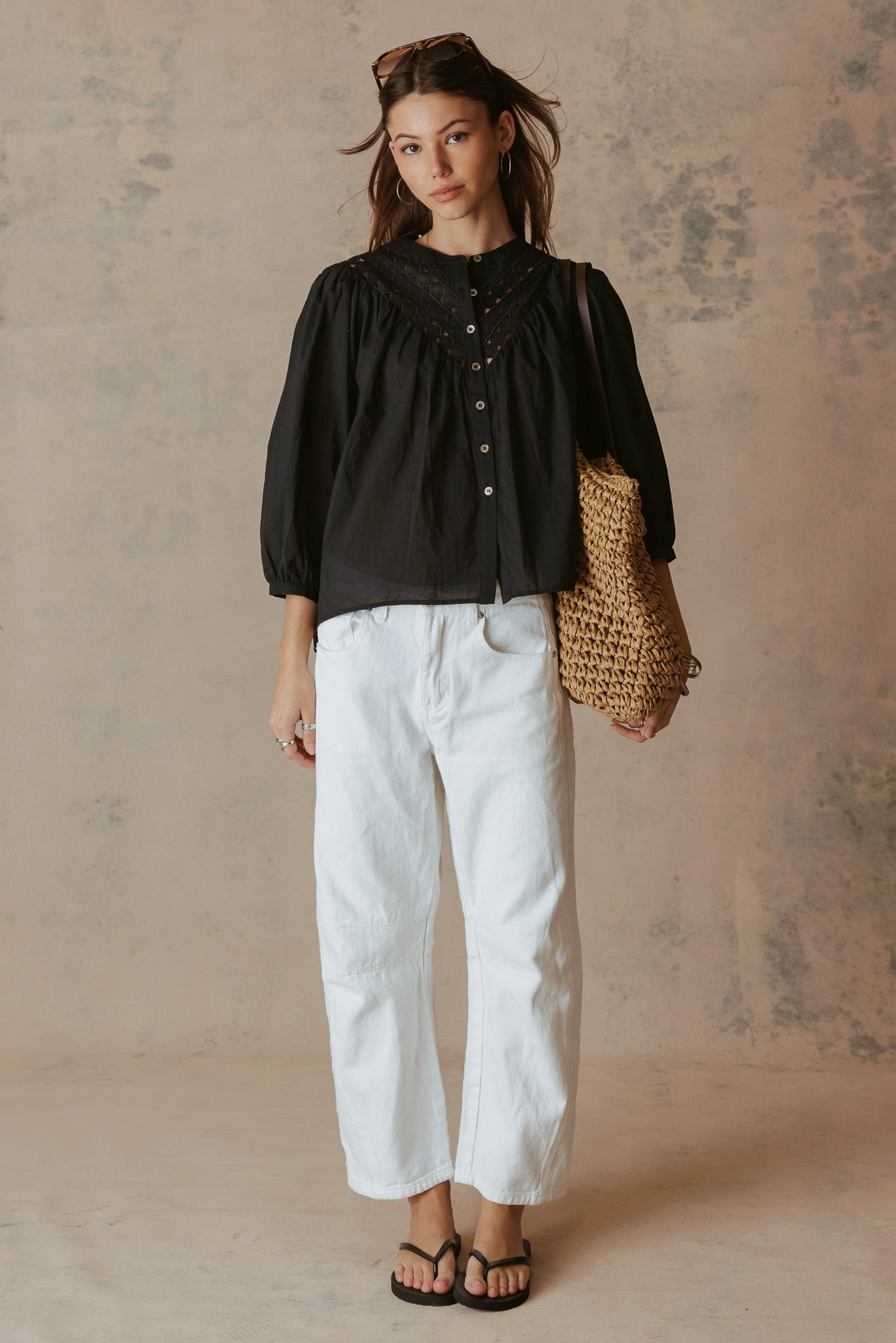 Alivia 3/4 Sleeve Embroidered Blouse