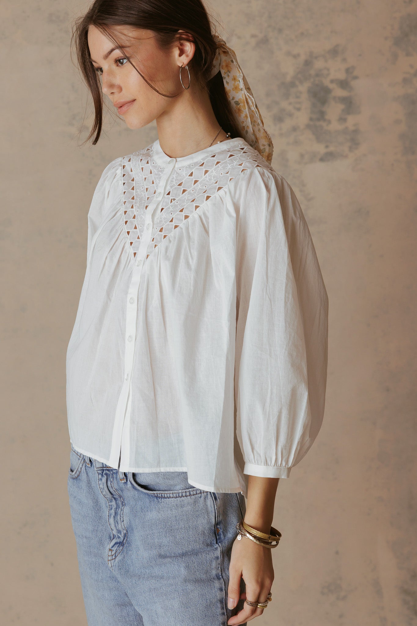 Alivia 3/4 Sleeve Embroidered Blouse