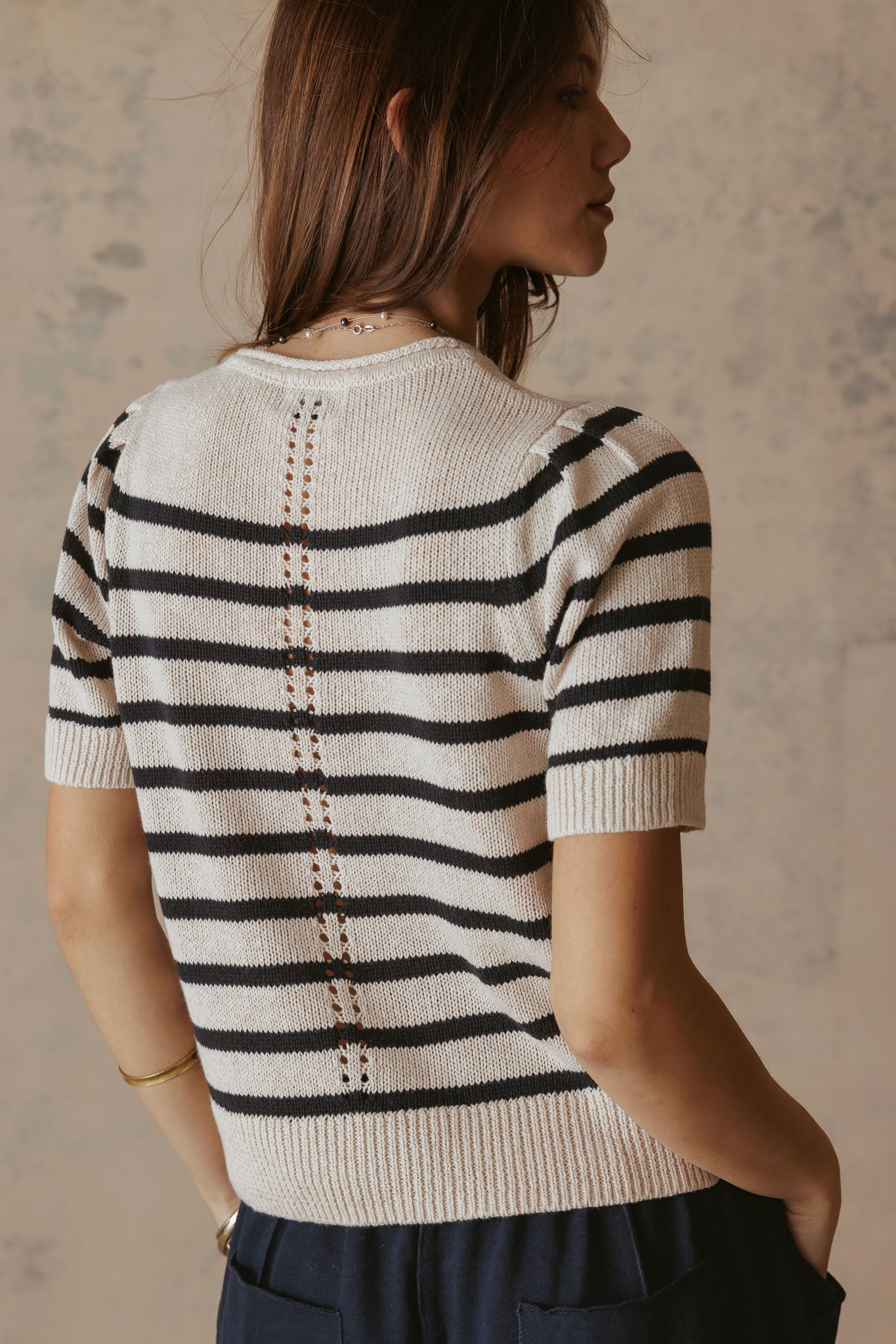 Elenor Linen Blend Striped Short Sleeve