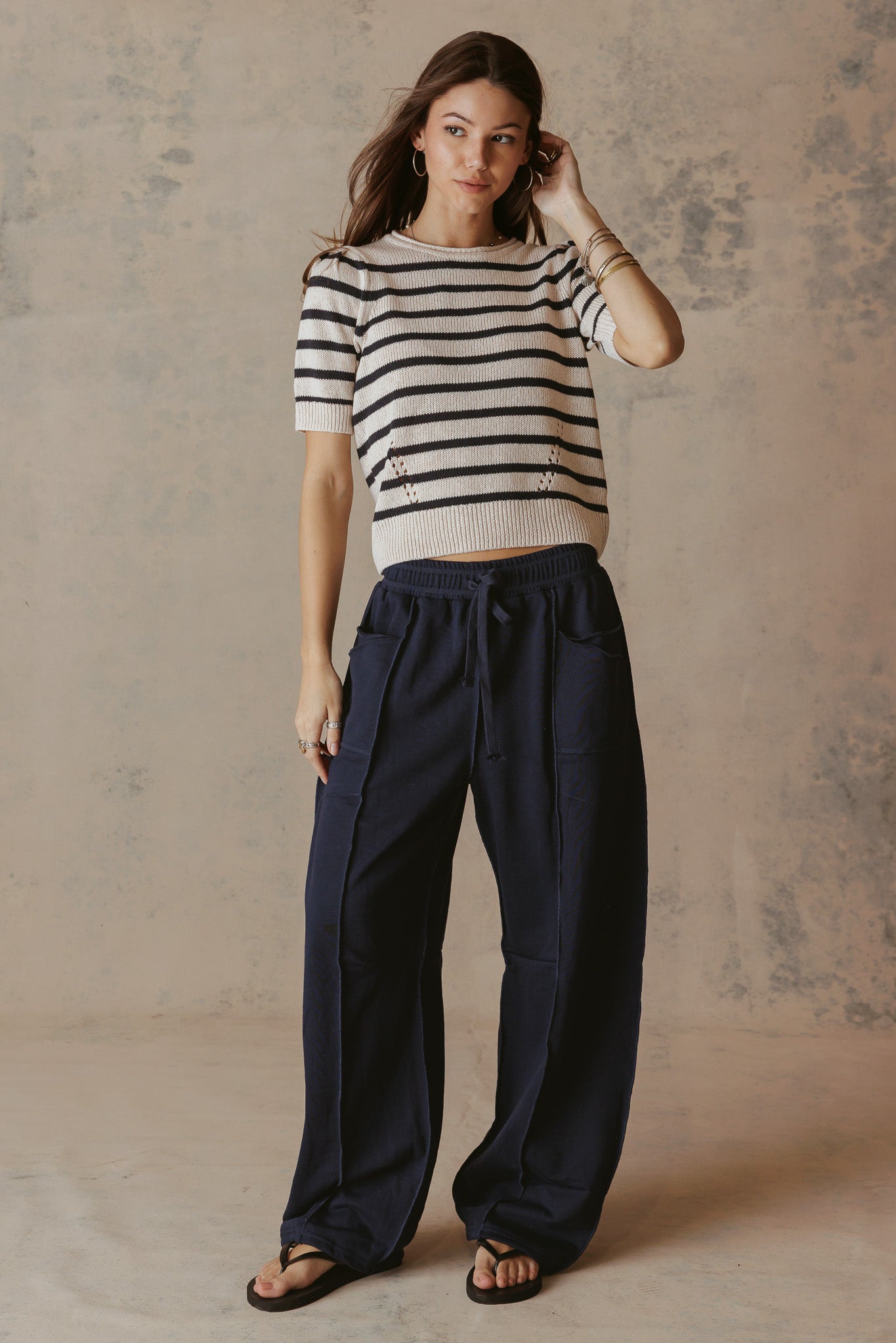 Elenor Linen Blend Striped Short Sleeve