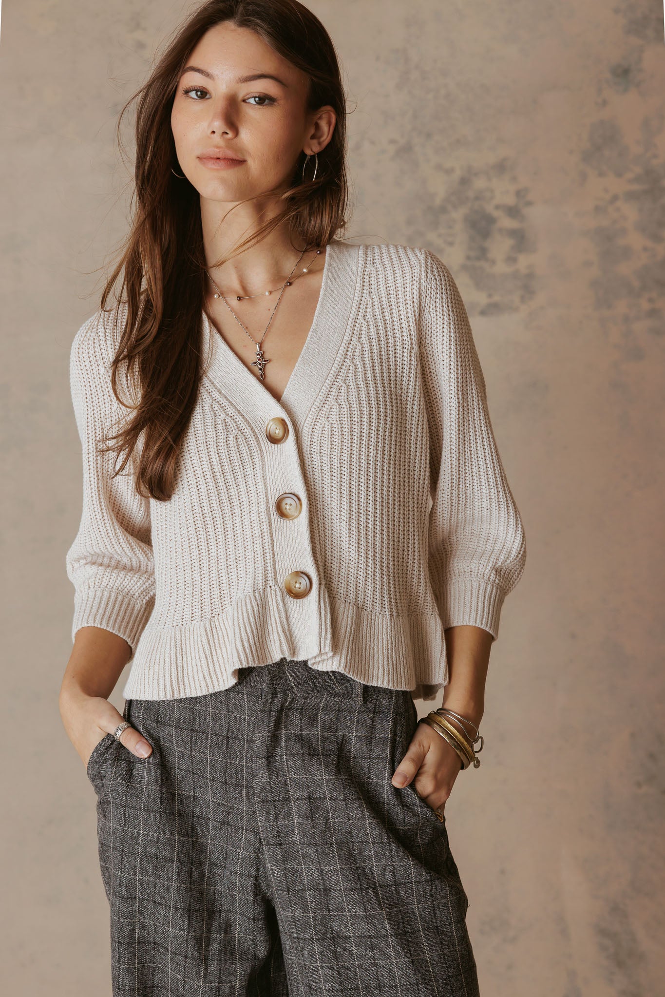 Hally Ruffle Hem V Neck Cardigan