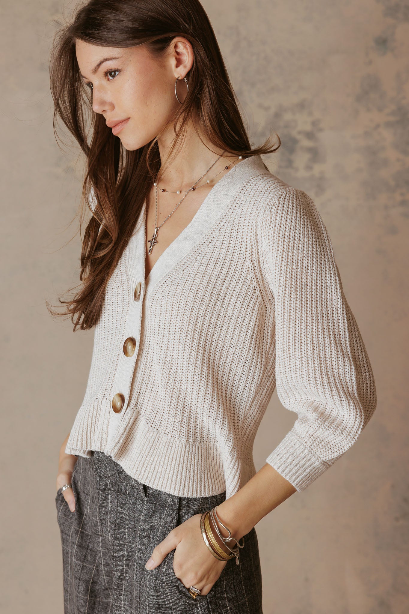Hally Ruffle Hem V Neck Cardigan