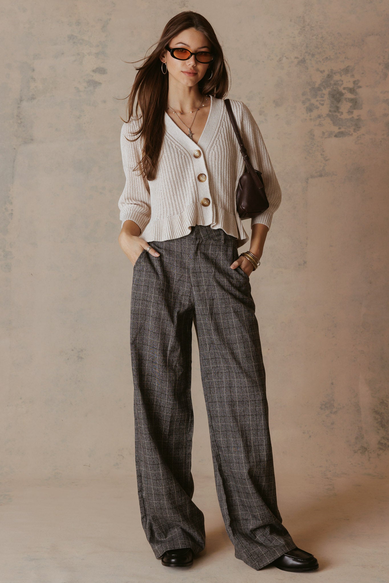 Hally Ruffle Hem V Neck Cardigan