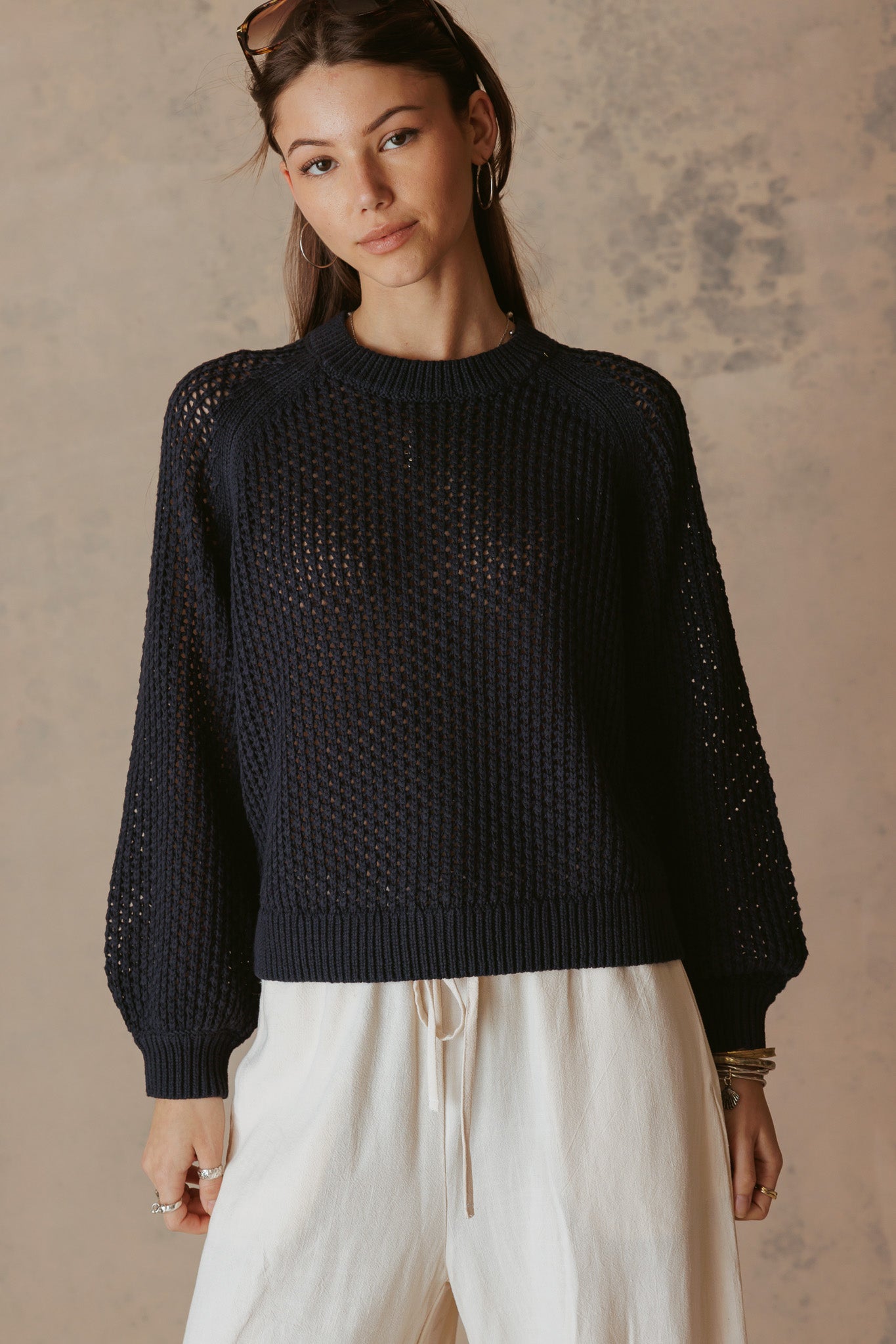 Lanette Linen Blend Open Stitch Crew